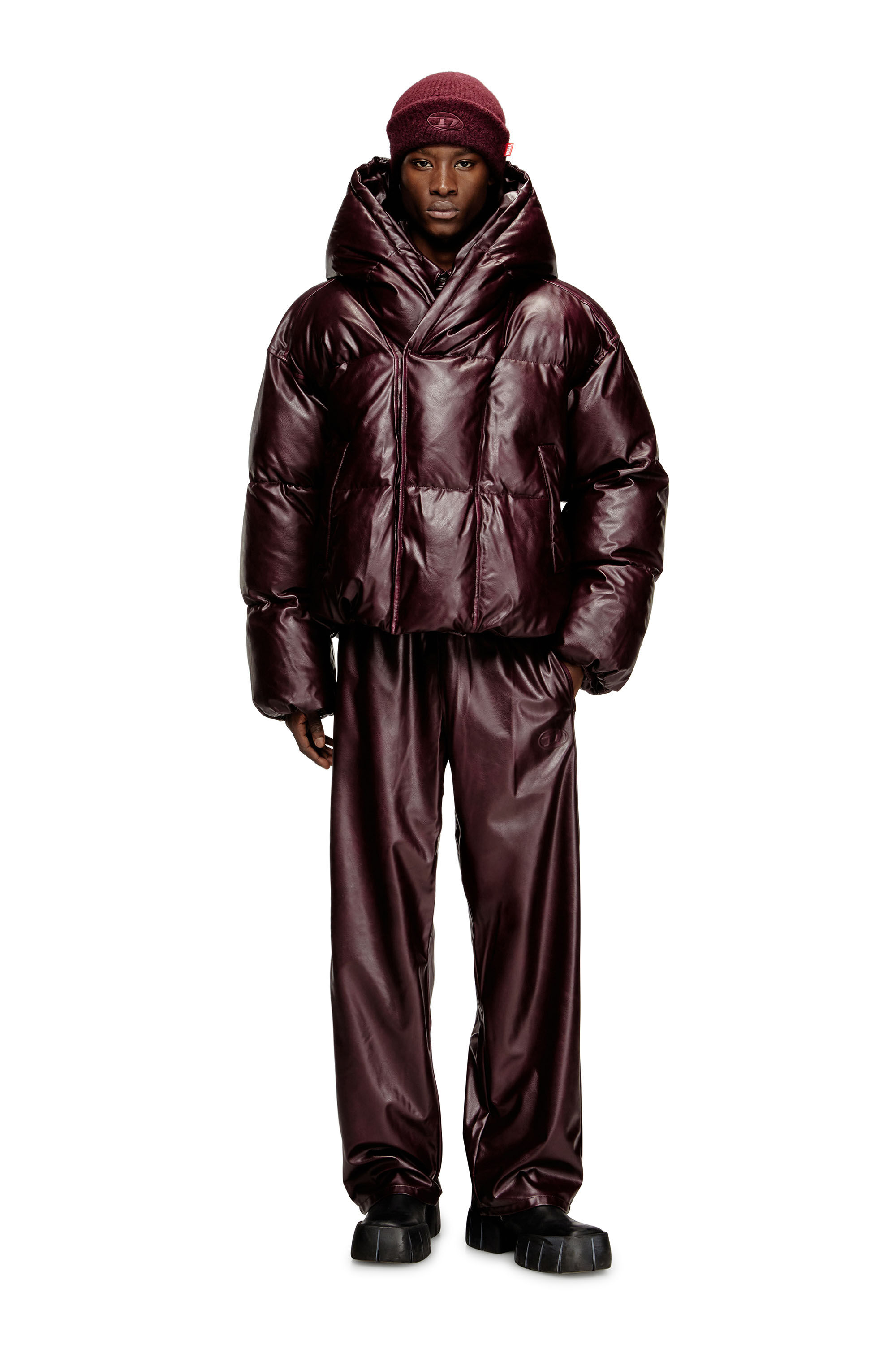 Diesel - FR-W-MYLEY, Man's Hooded puffer jacket in burgundy in Burgundy - 1