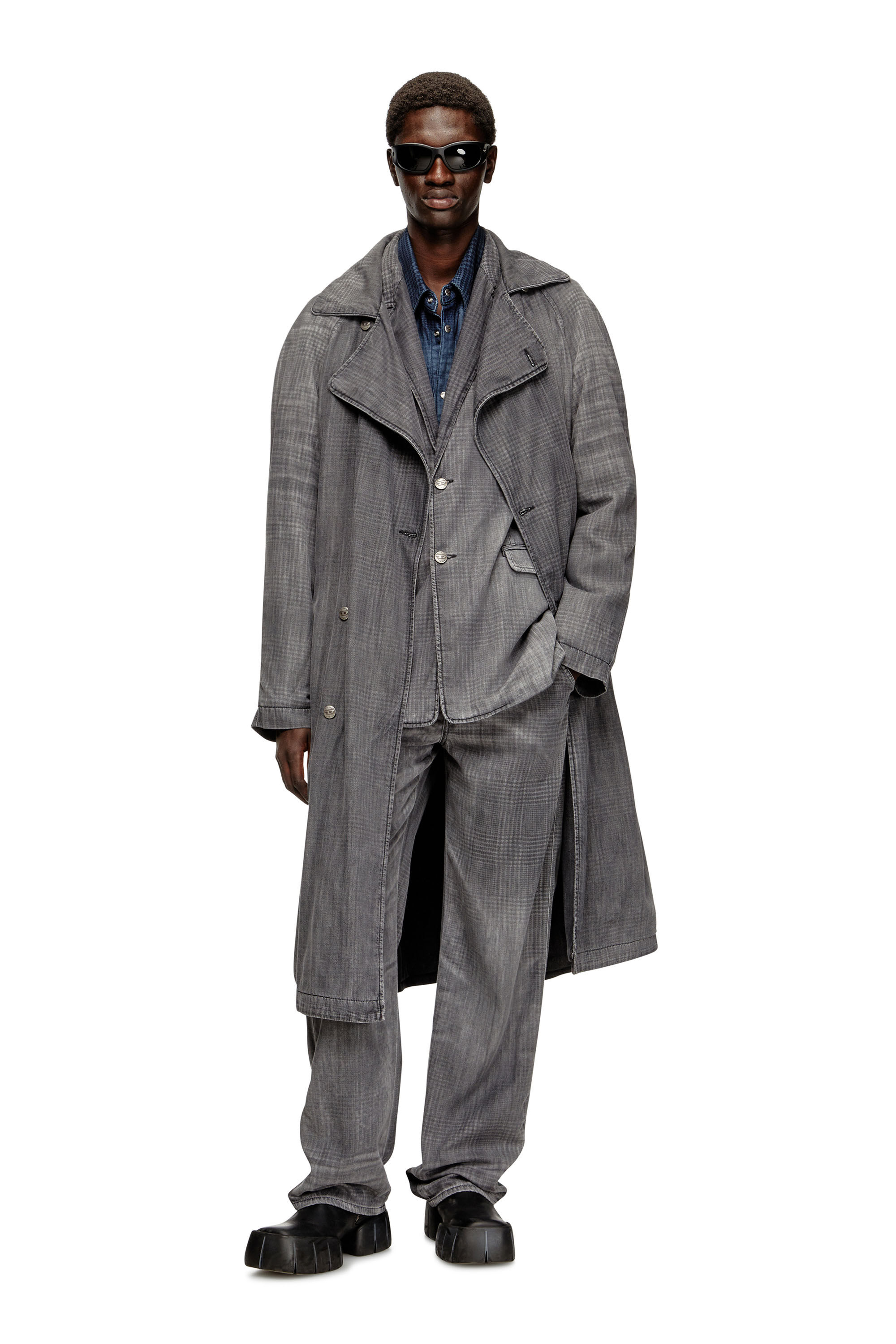 亘Diesel ロングコート デニム テーラード M グレー Y2K Women's Trench coat in patterned denim | Grey | Diesel