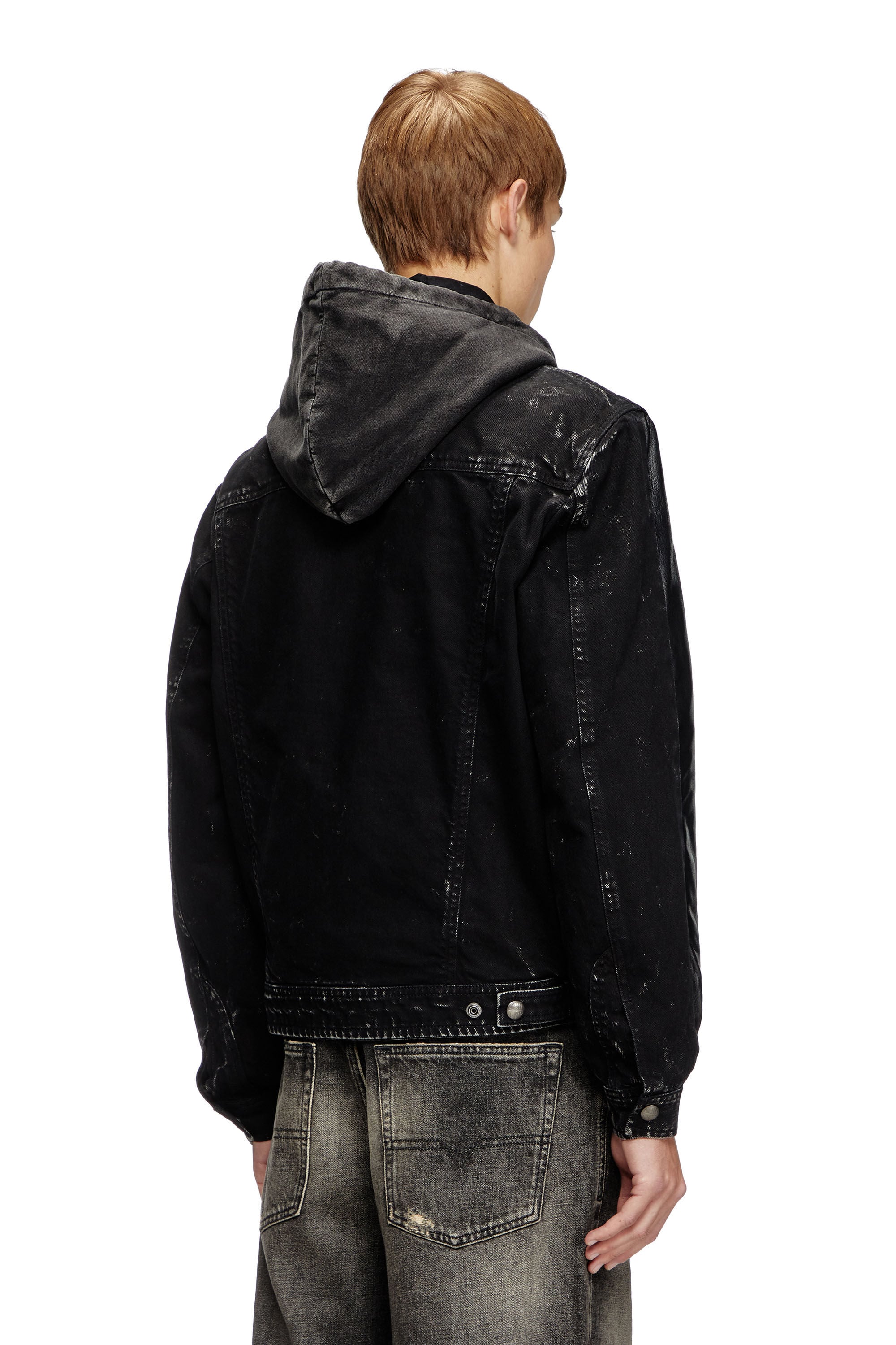Men's Hooded jacket in leather, cotton and denim | Black | Diesel HU