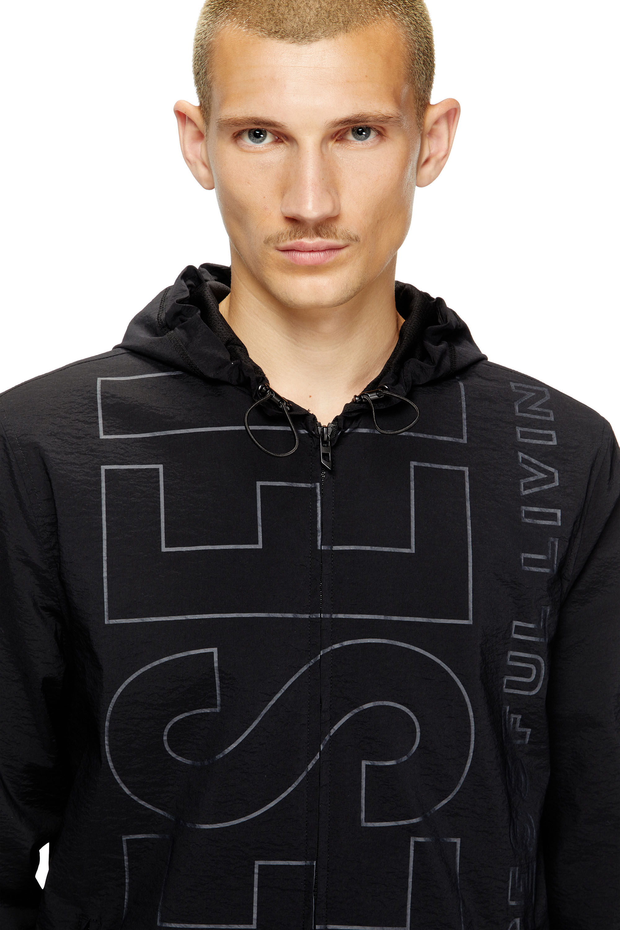 Diesel - J-ANDREW, Man's Nylon jacket with outline logo in Black - 3