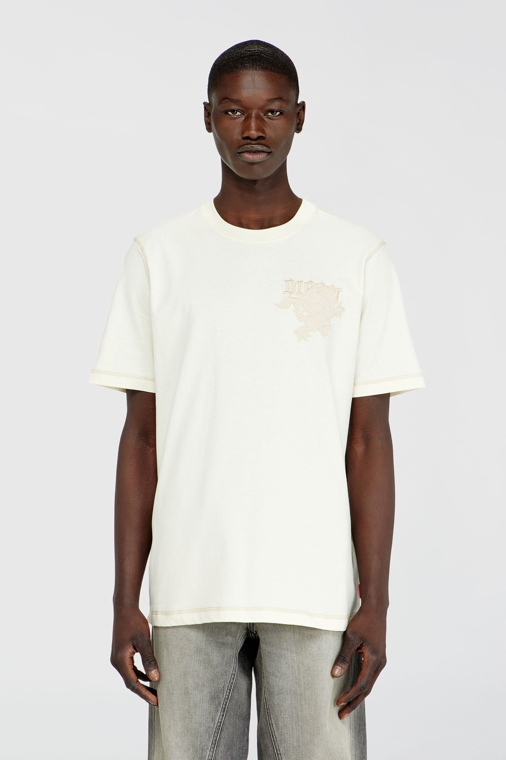 Diesel - T-ADJUST-NOTCH, Man's Regular T-shirt with embroidered patch in White - 3