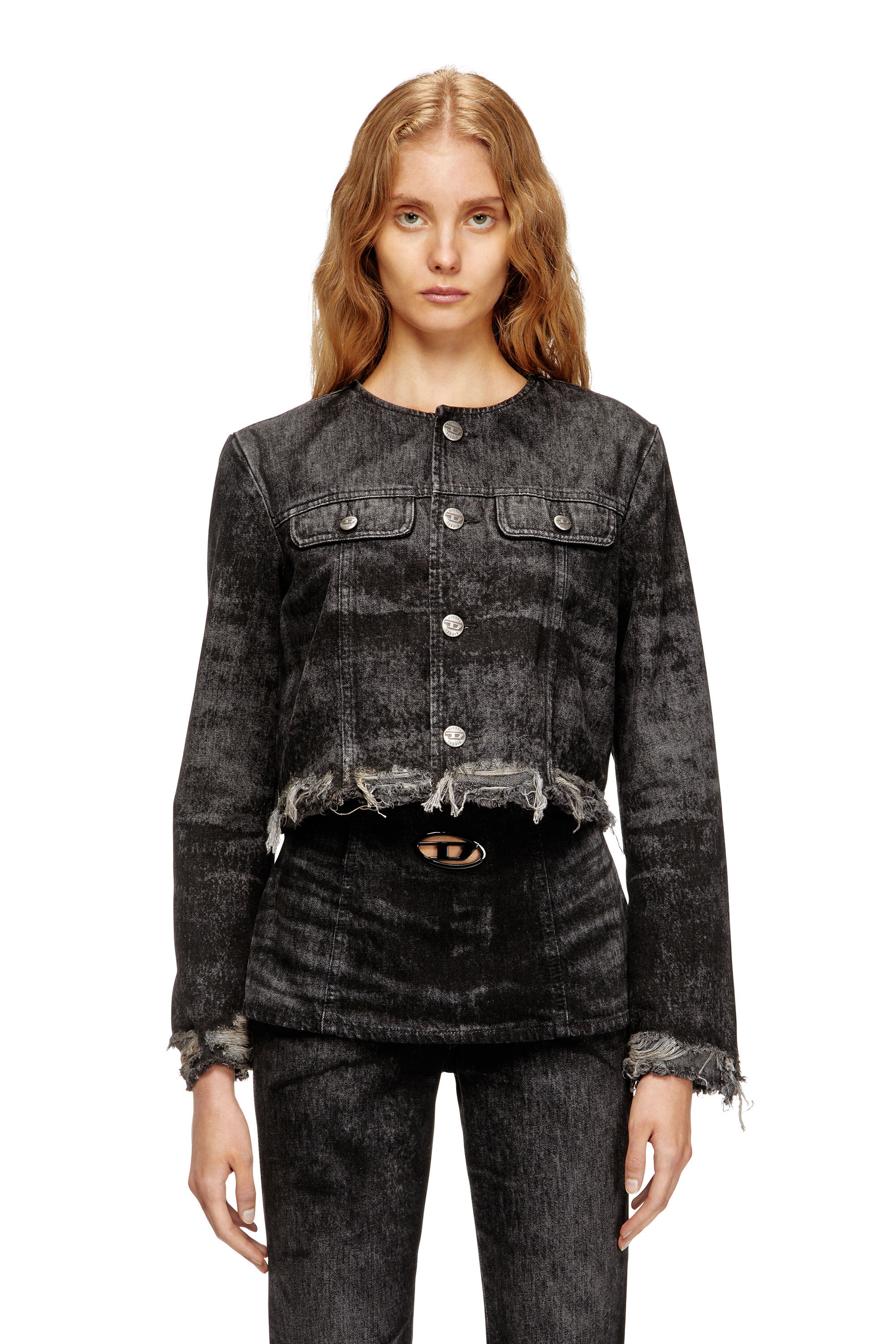 Women's Jacket in lasered cotton-hemp denim | Black | Diesel