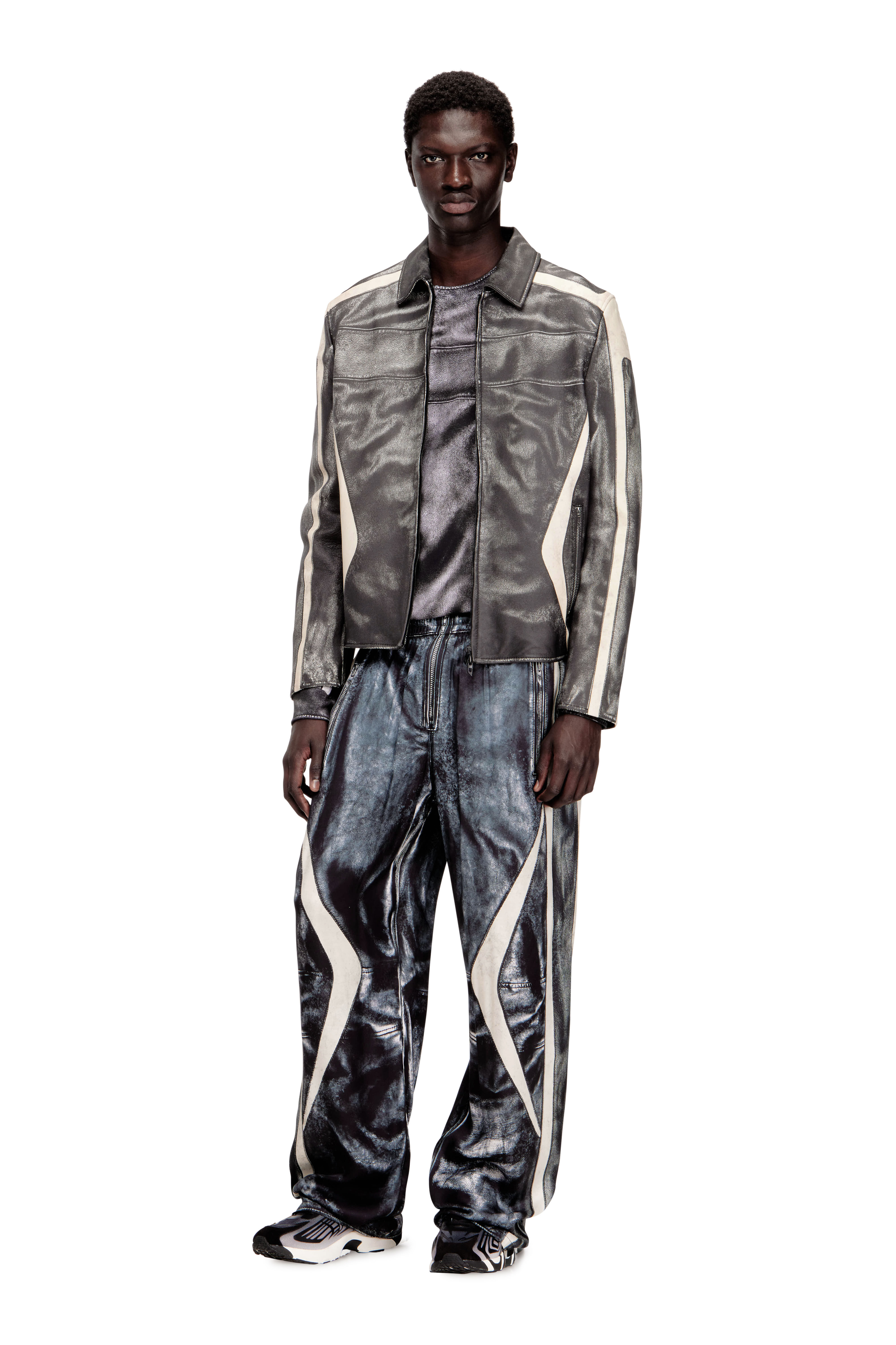 Men's Biker-trompe l'oeil satin track pants | Blue | Diesel