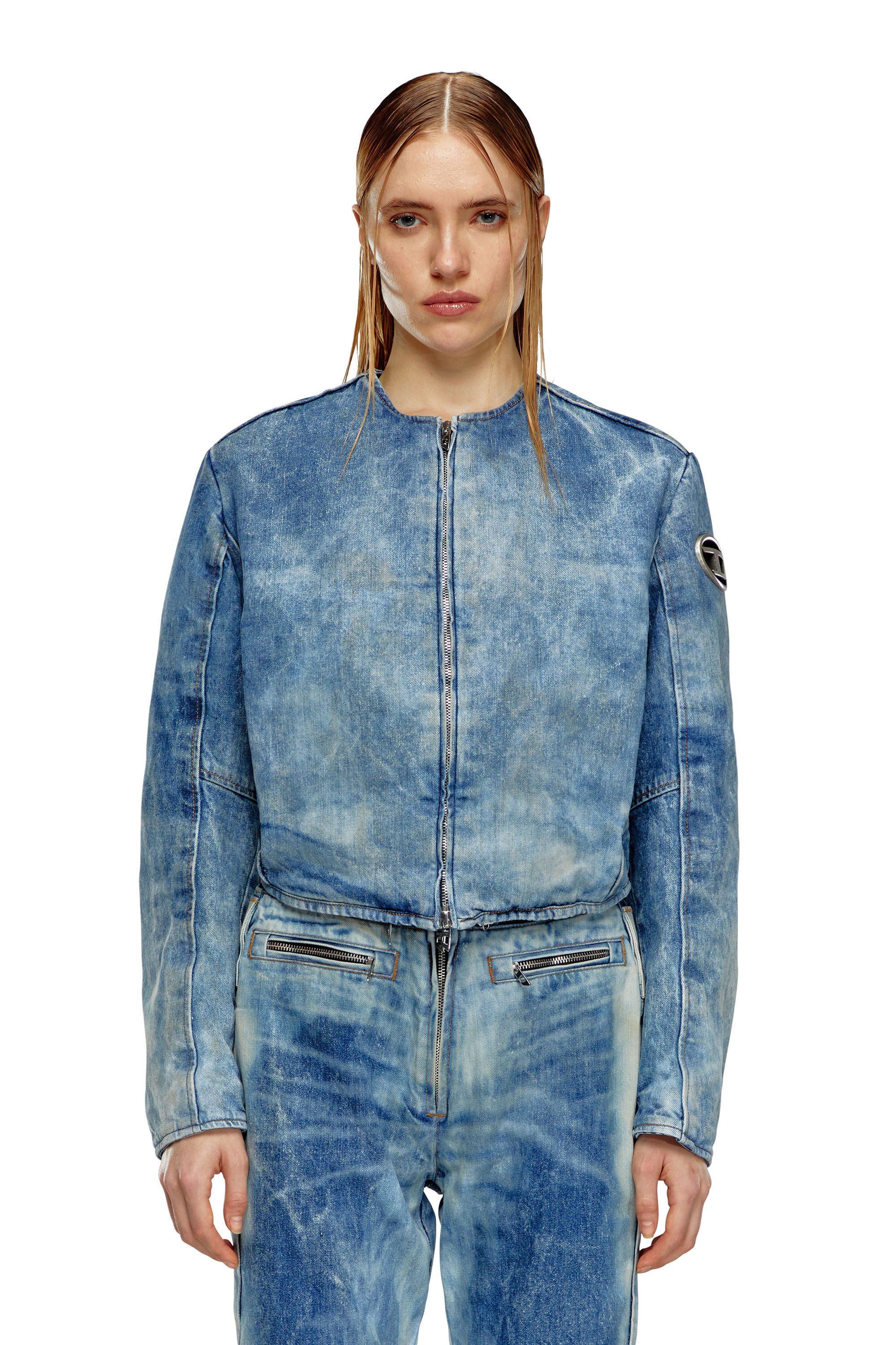 Diesel - DE-CALUR-FSE, Woman's Denim jacket with biker zip details in Medium blue - 6