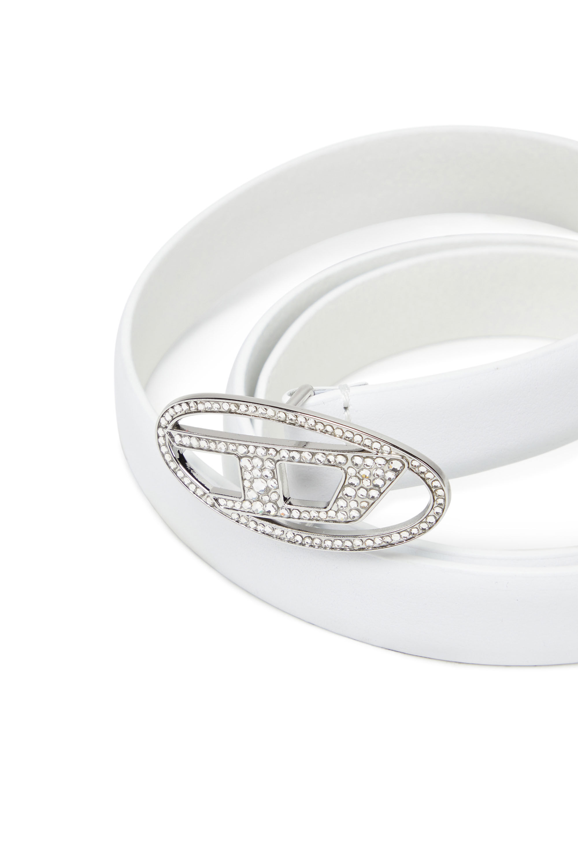 Women's 1.9cm slim leather belt with crystal buckle | White