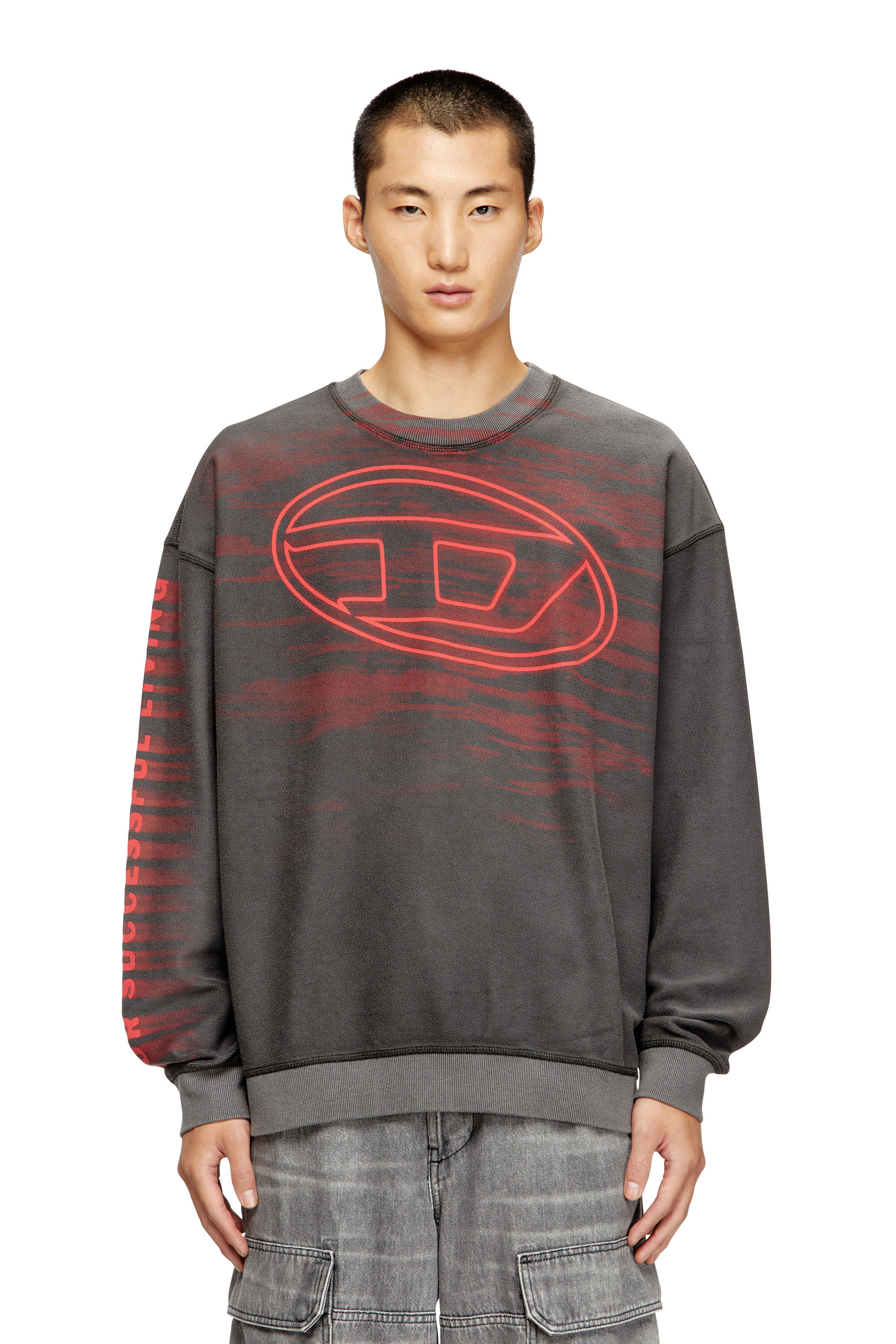 Diesel - S-BOXT-T1, Man's Cotton sweatshirt with Oval D print in Dark grey - 3