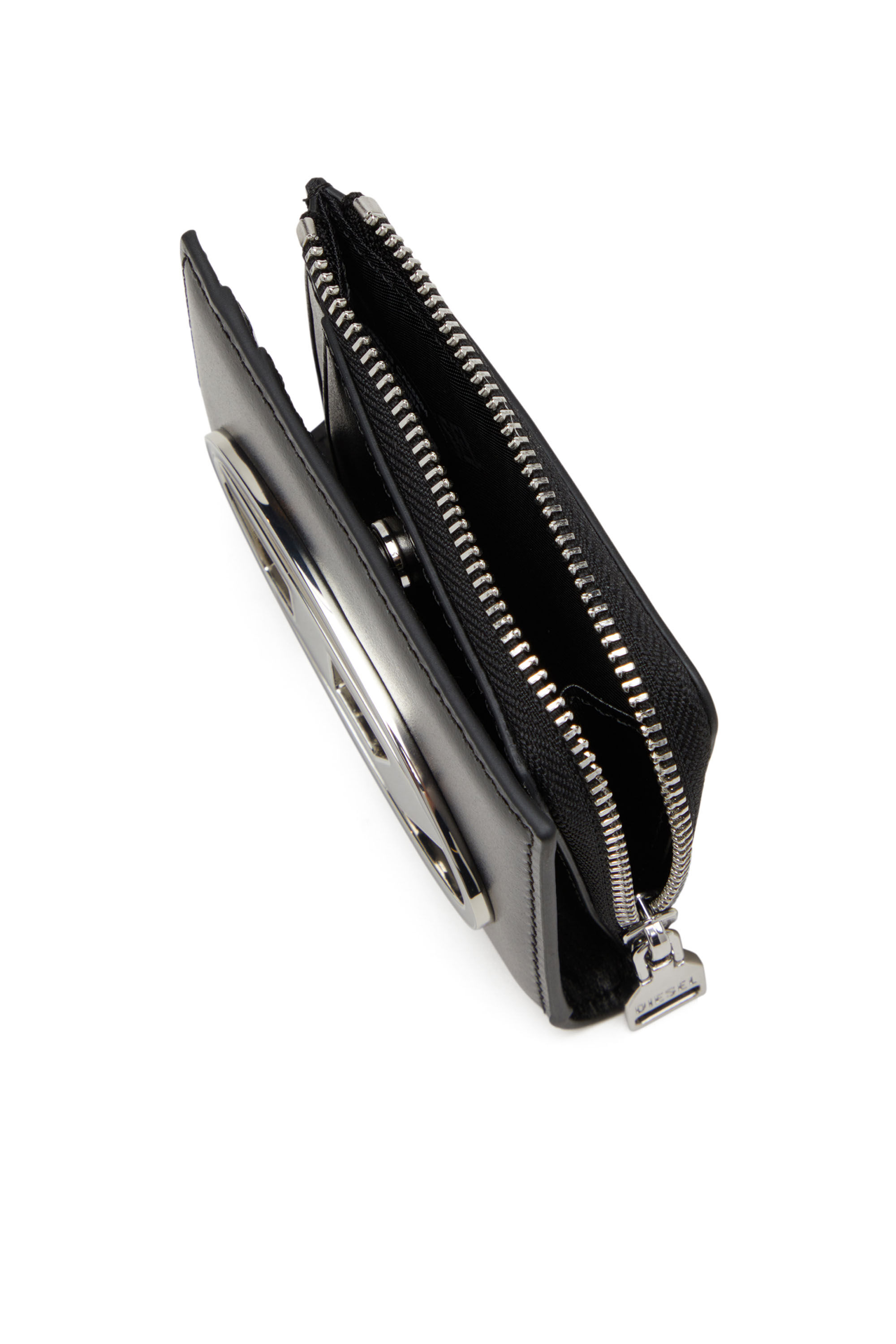 [チェーン着脱][鏡付]Silver Logo Point Leather Card Wallet Women's Bi-fold card holder in nappa leather | Black | Diesel
