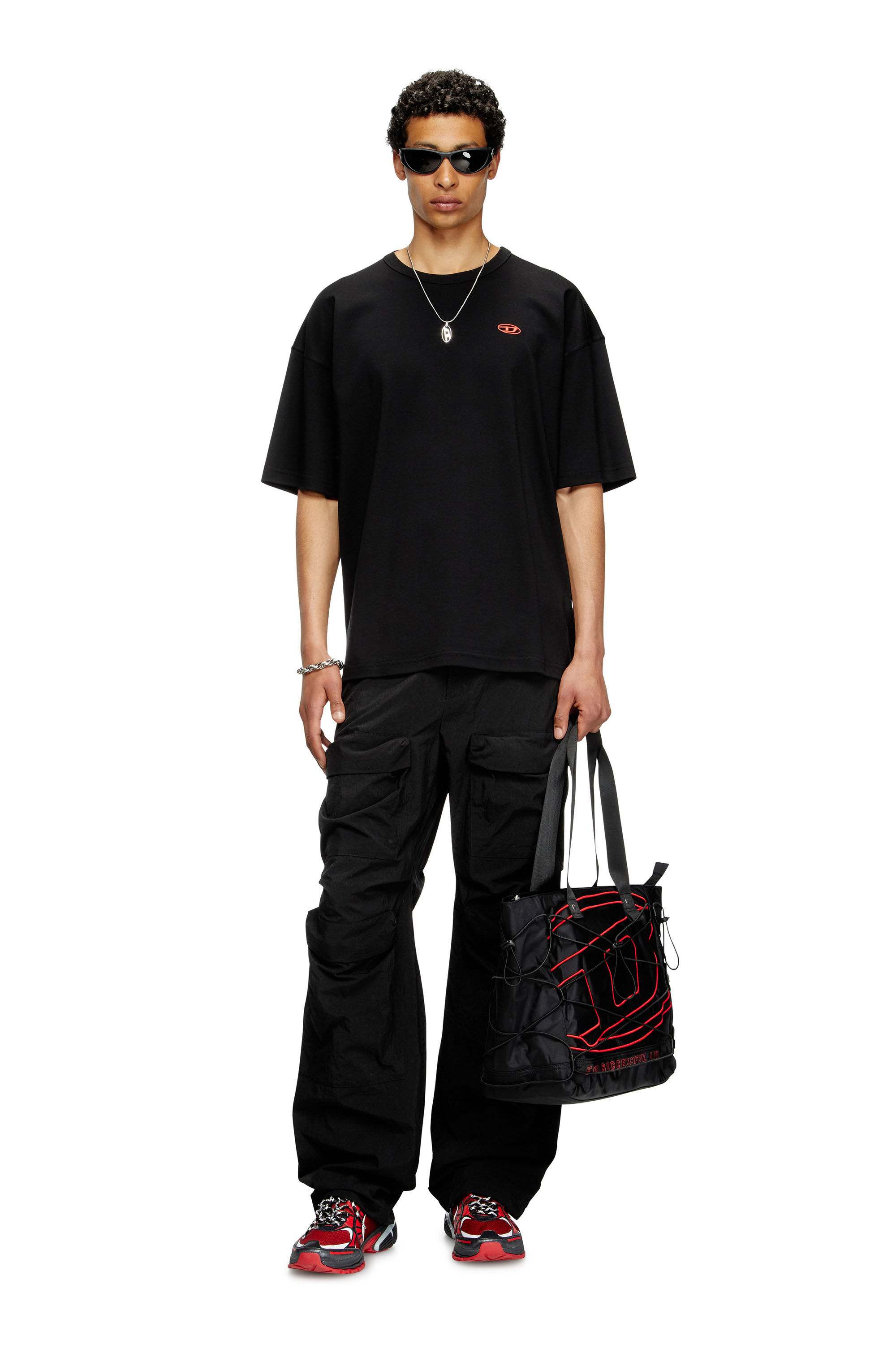 Men's T-shirt with red Oval D | Black | Diesel HU