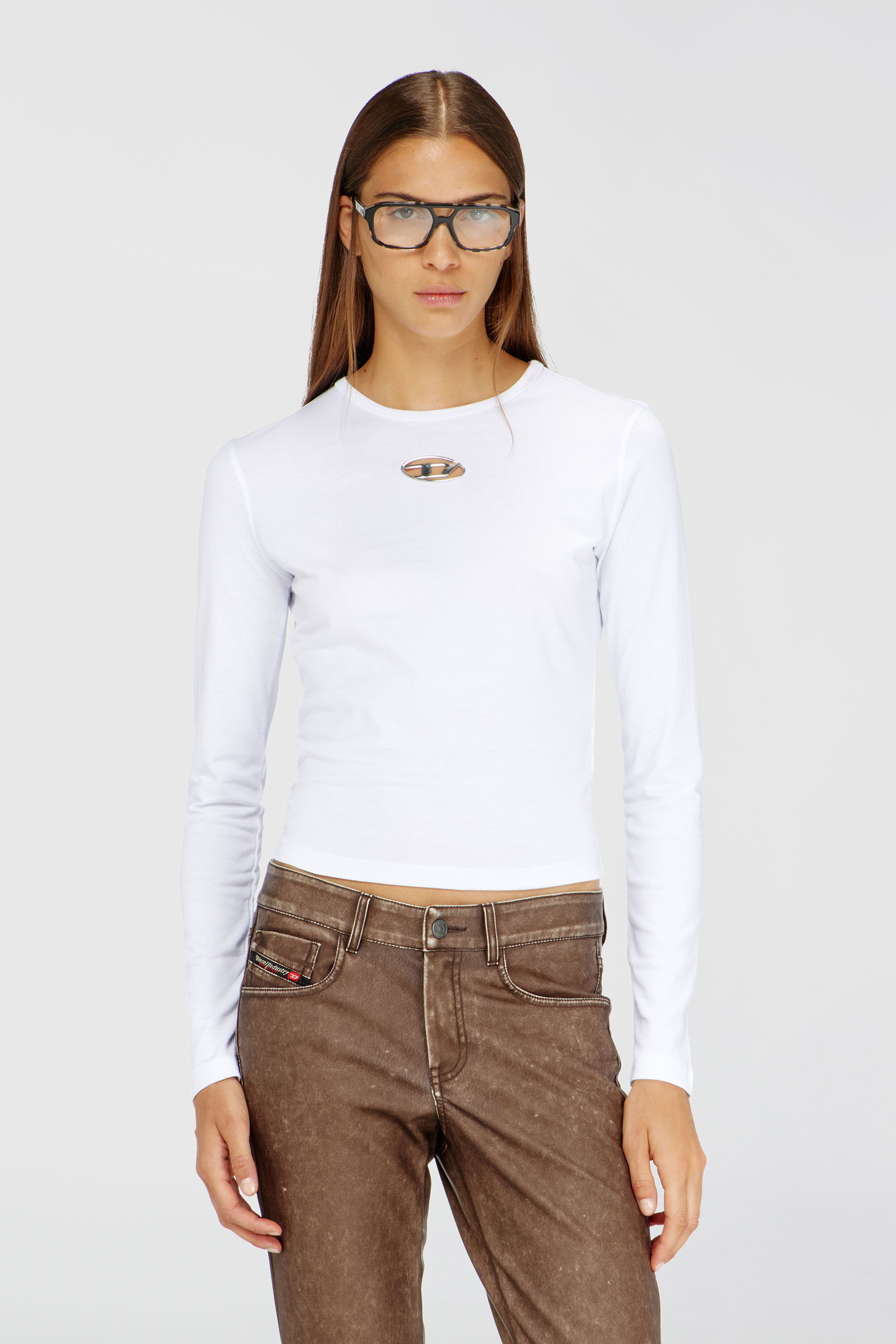 Diesel - T-UNCUTIE-LONG-LS-OD, Woman's Long-sleeve top with Oval D cut-out in White - 3