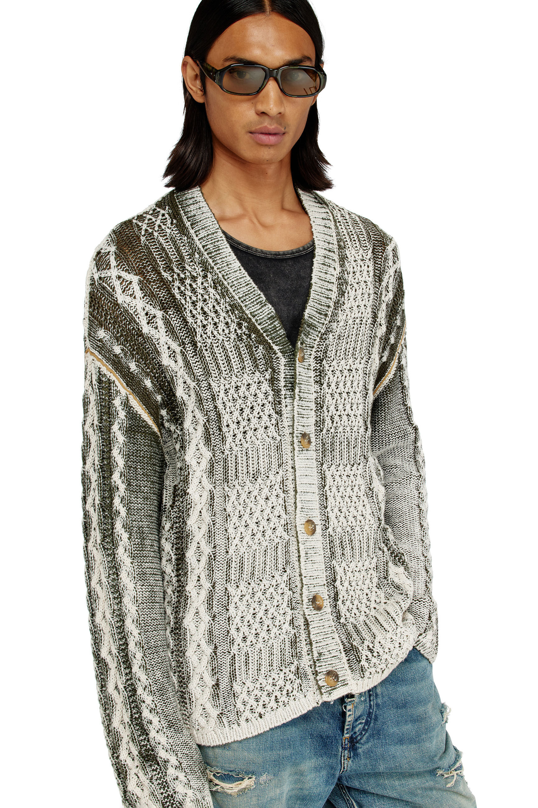 Men's Treated cable-knit cardigan | Multicolor | Diesel