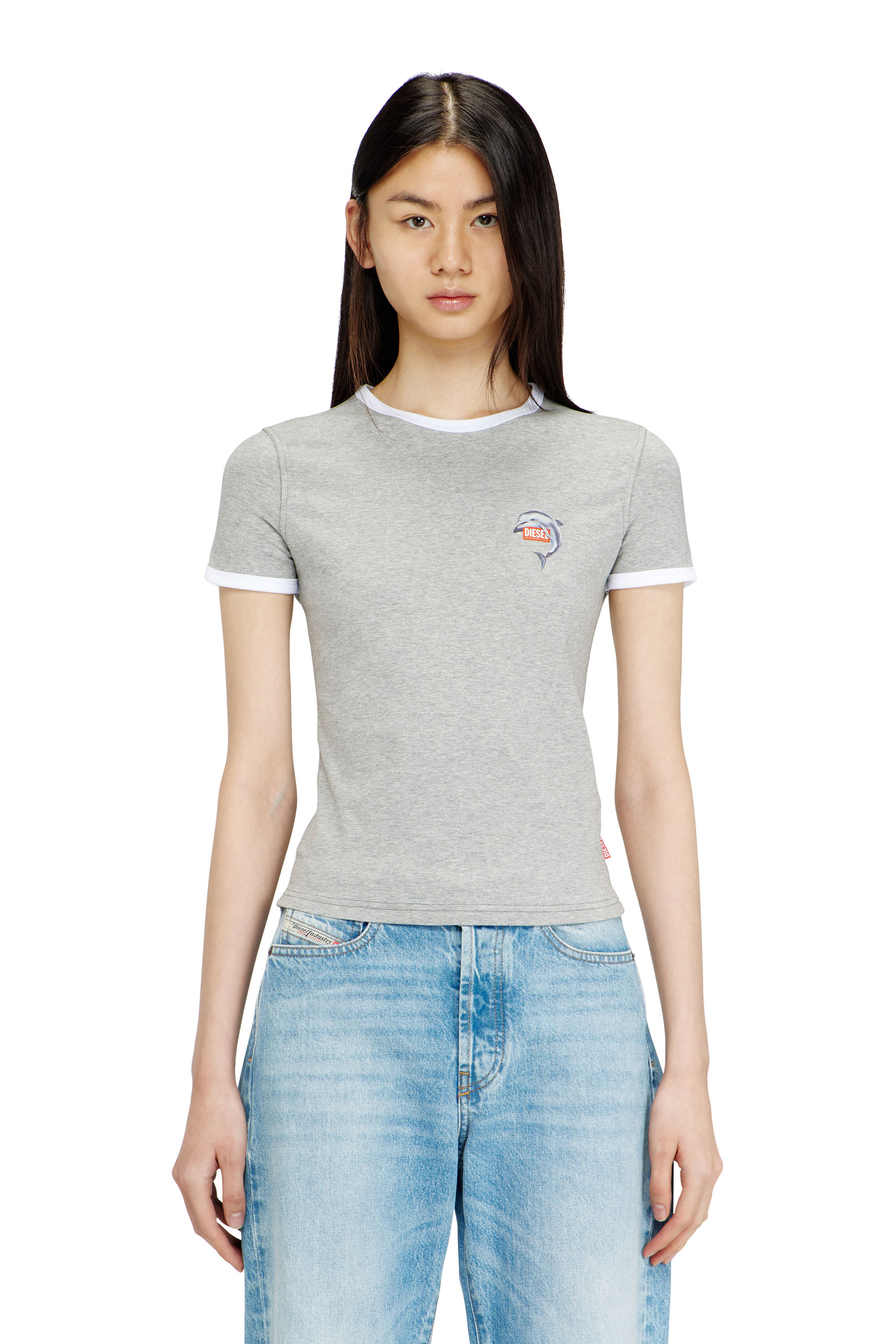 Women's Slim ring T-shirt with dolphin print | Grey | Diesel