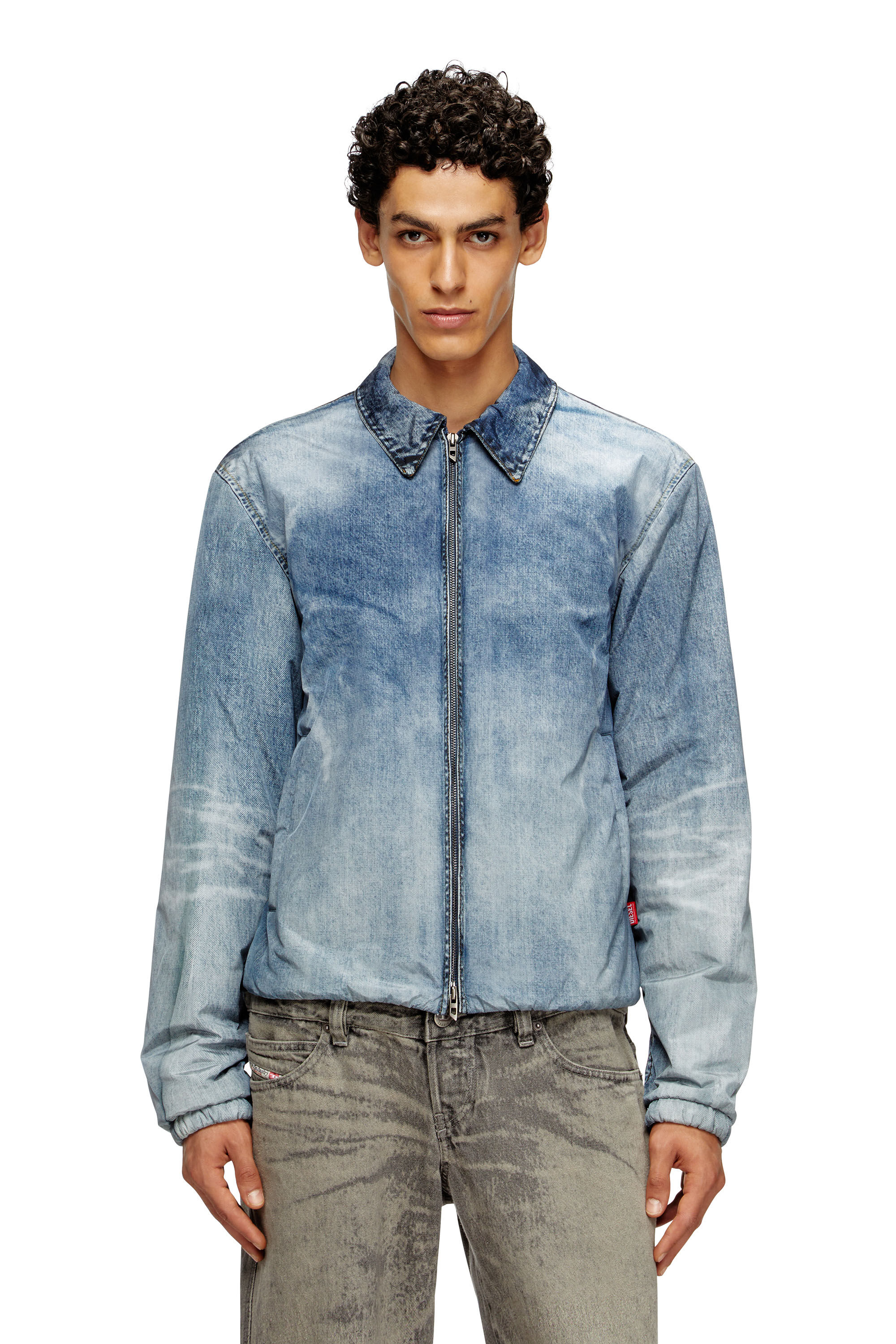 Men's Jacket in denim-effect nylon | Blue | Diesel