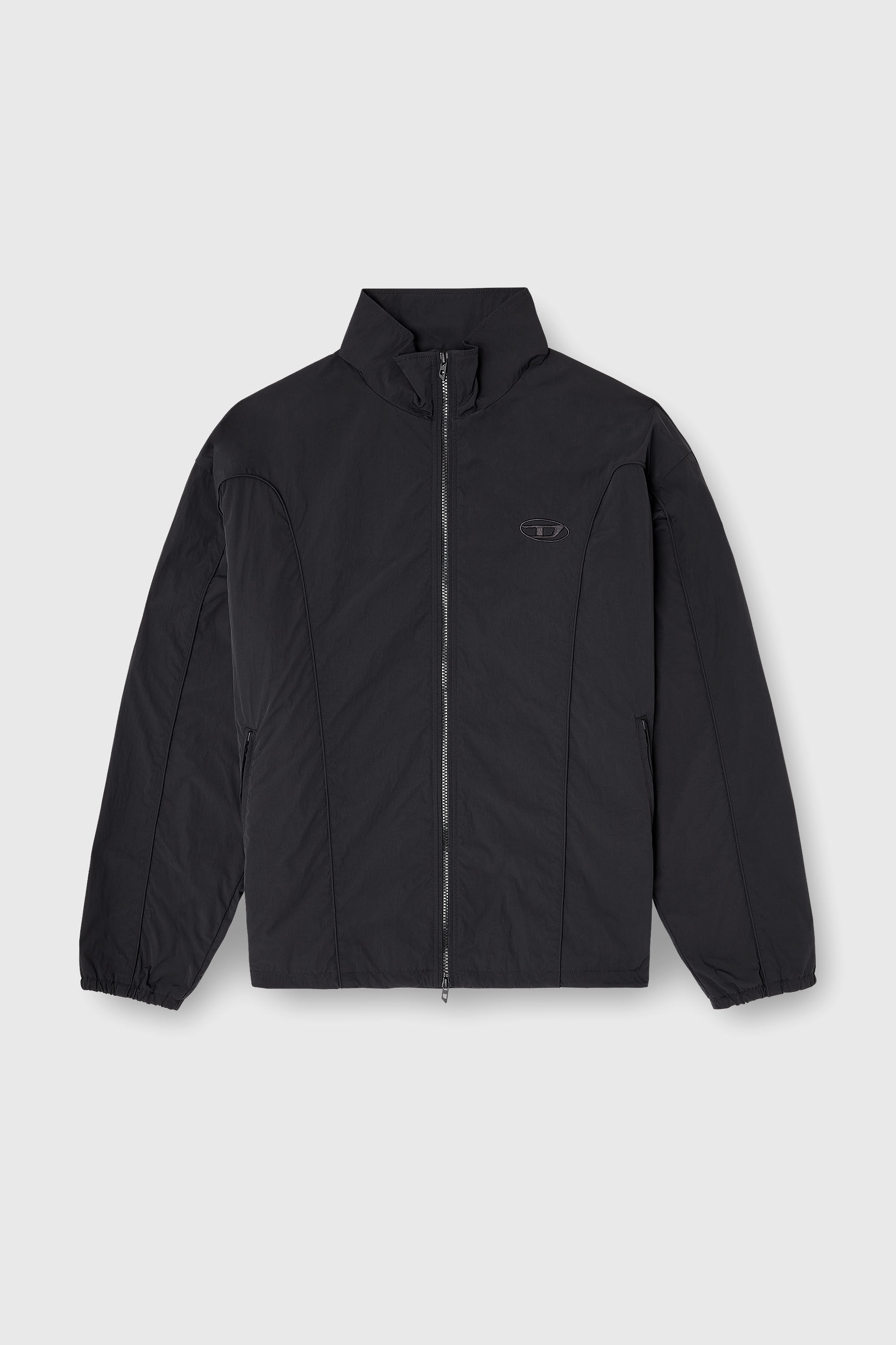 Diesel - J-FIVE-WRD-AKAD, Man's Crinkled-nylon jacket with piping in Black - 2