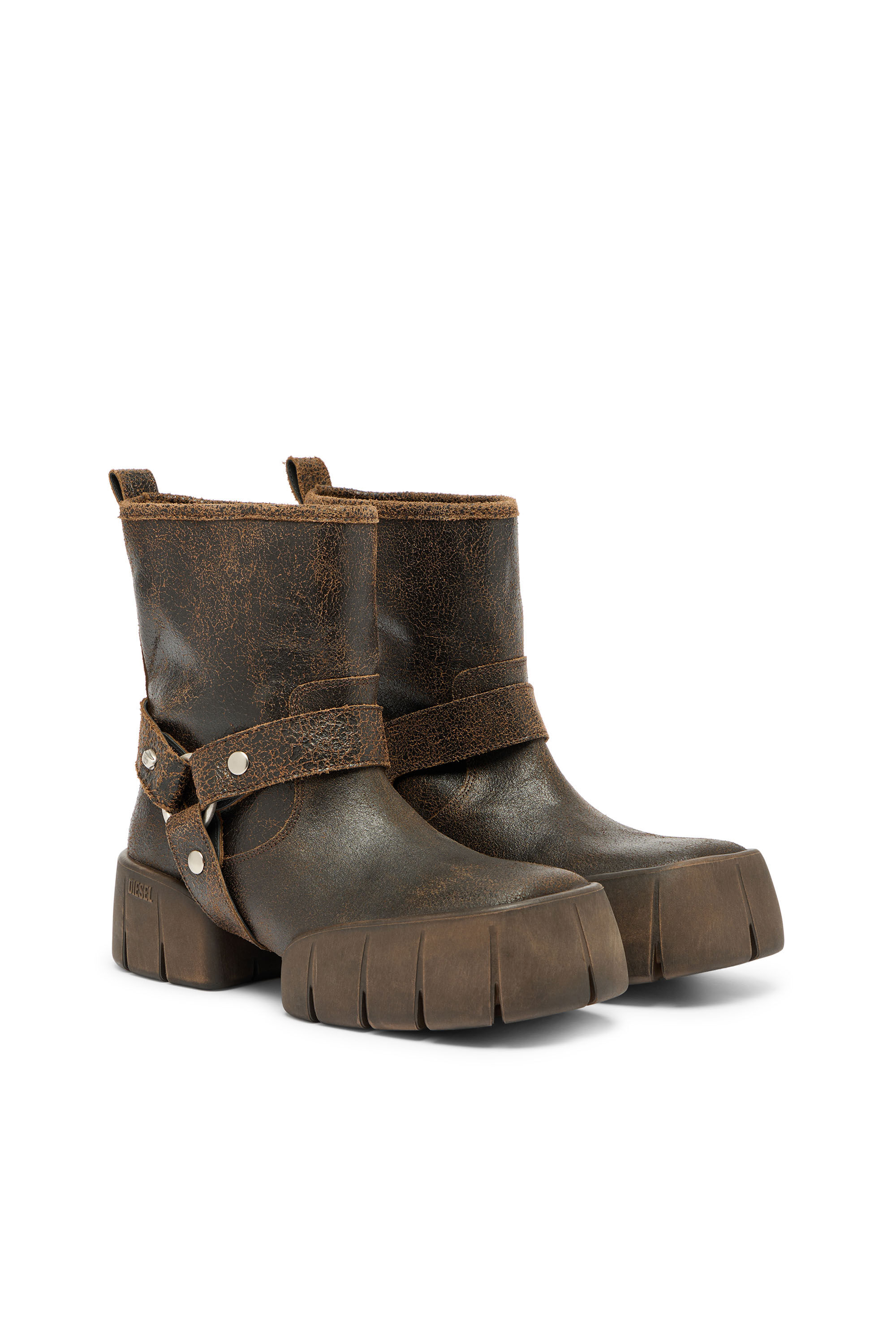 Men's D-Tex-Biker boot in crackle leather | Brown | Diesel HU