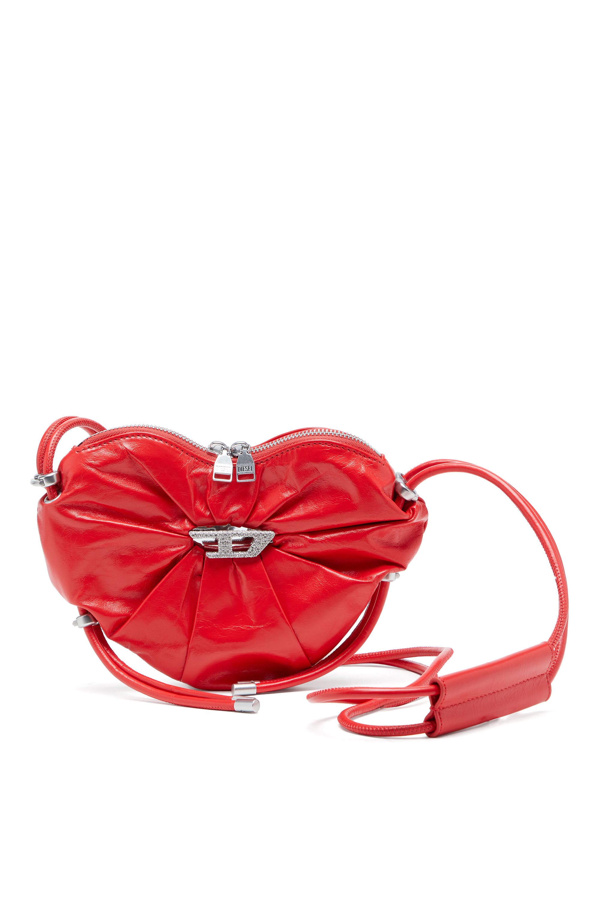 Women's Scrunch-D-Heart shoulder bag in scrunched leather | Red