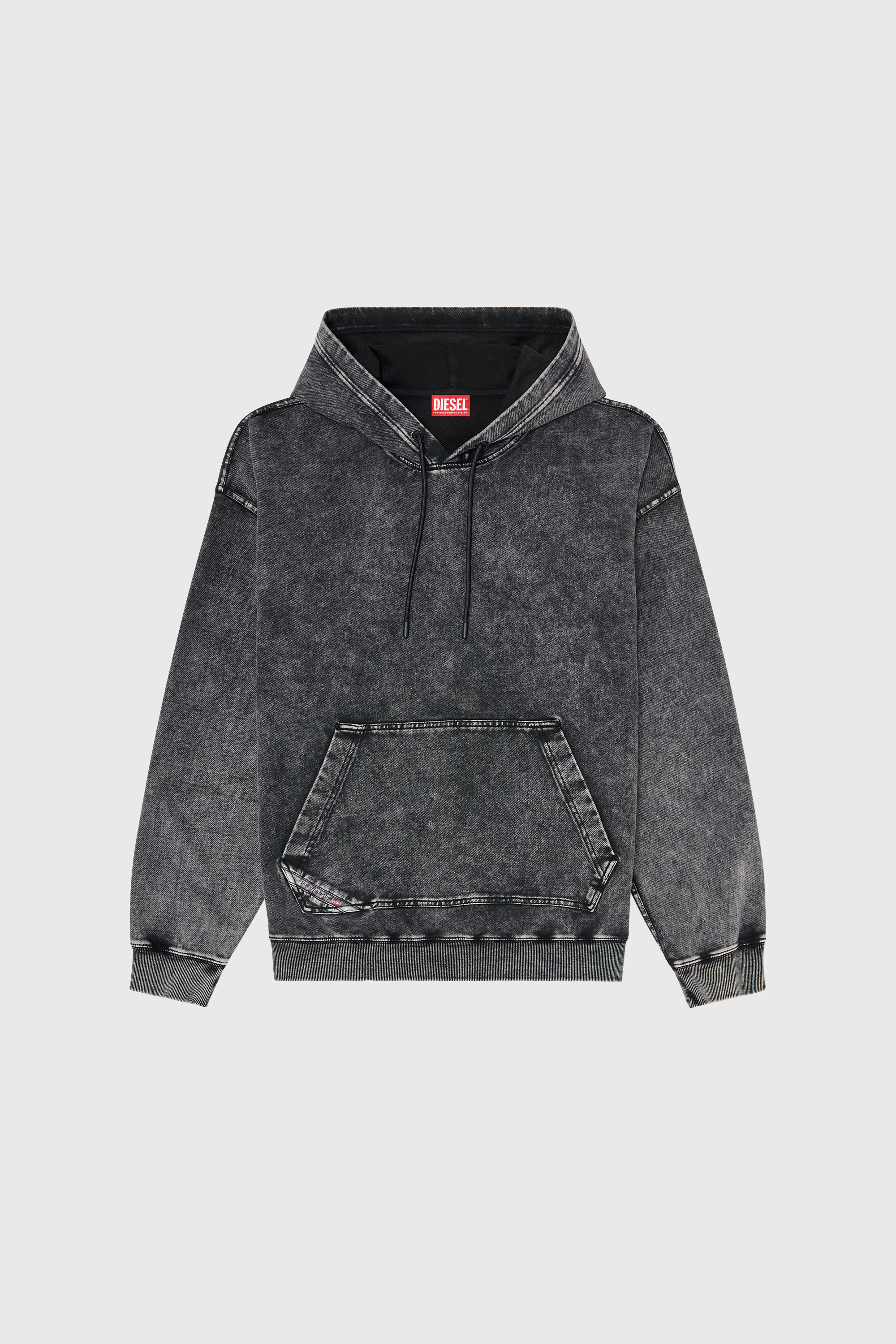 Diesel - S-BOXT-HOOD-TUK, Man's Treated denim-effect hoodie in Dark grey - 2