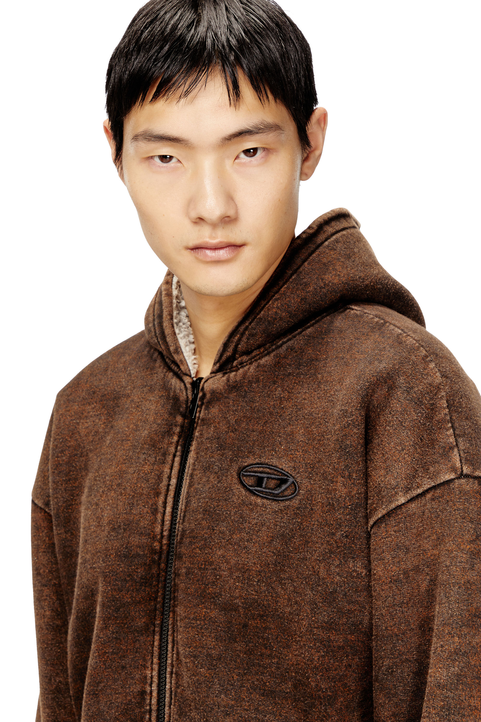 Men's Reversible hooded zip-up jacket | Brown | Diesel HU