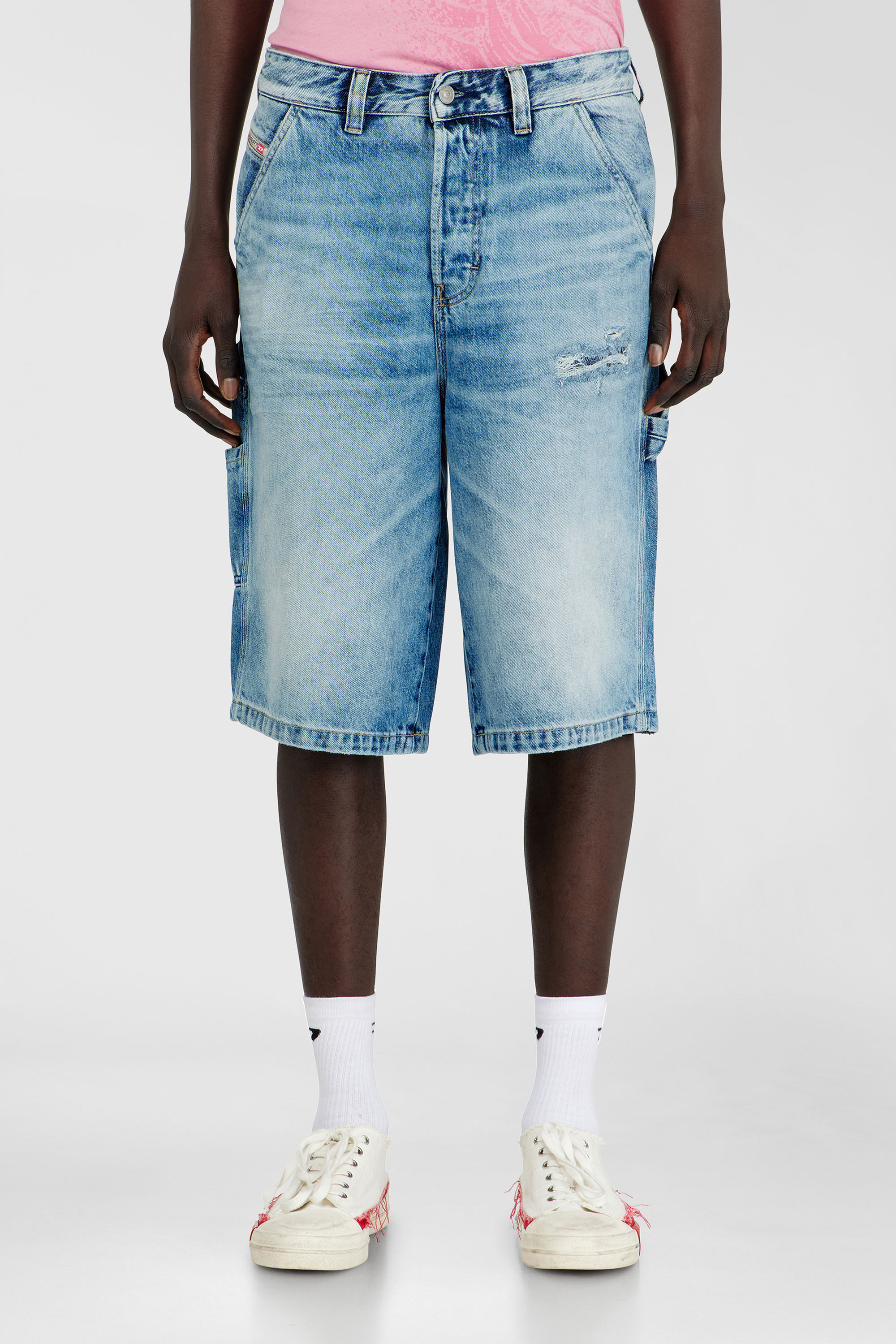 Diesel - D-LIVERY-W-SHORT, Man's Relaxed shorts in fluid denim with abrasions in Light Blue - 3