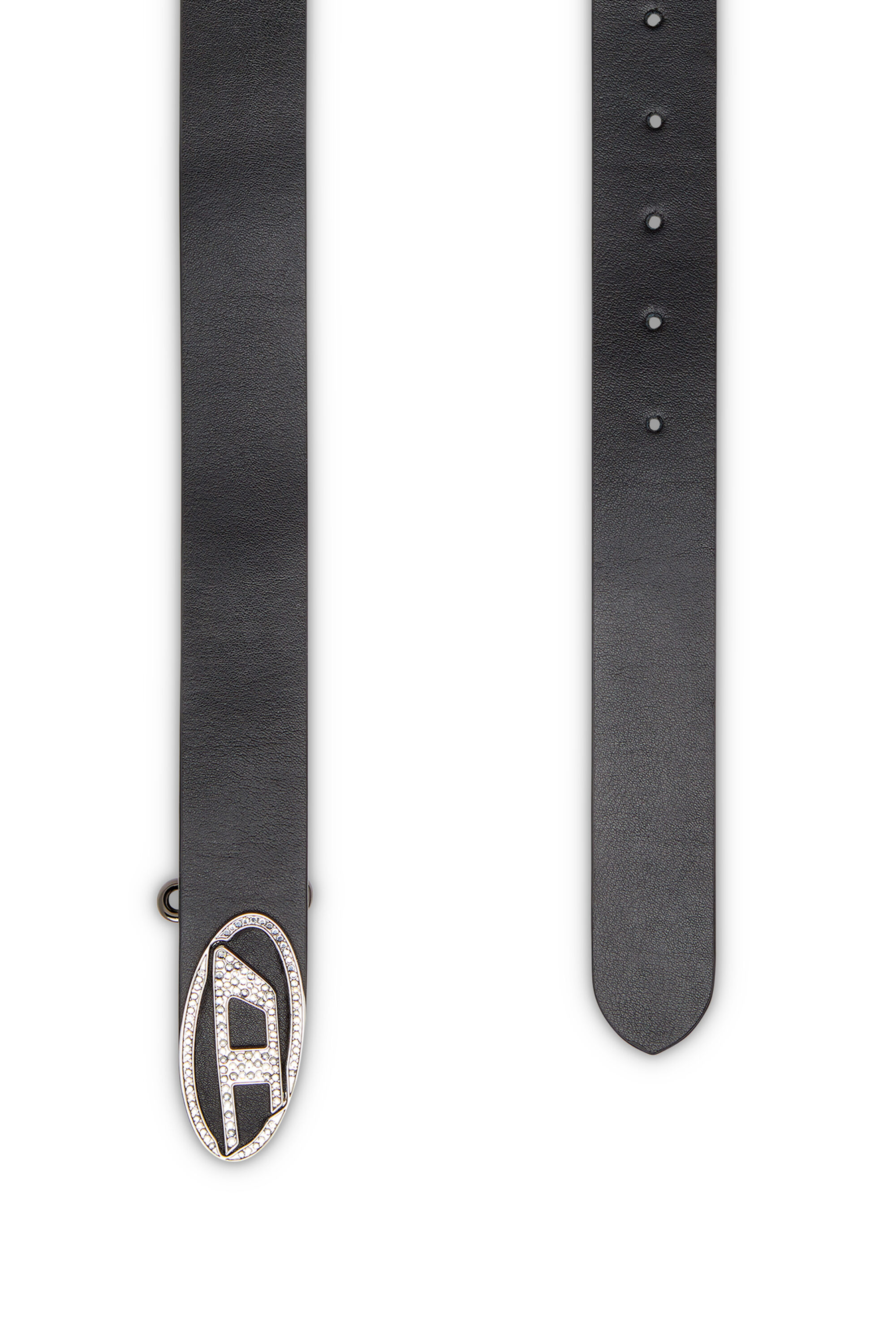 Women's 3cm Leather belt with crystal buckle | Black | Diesel