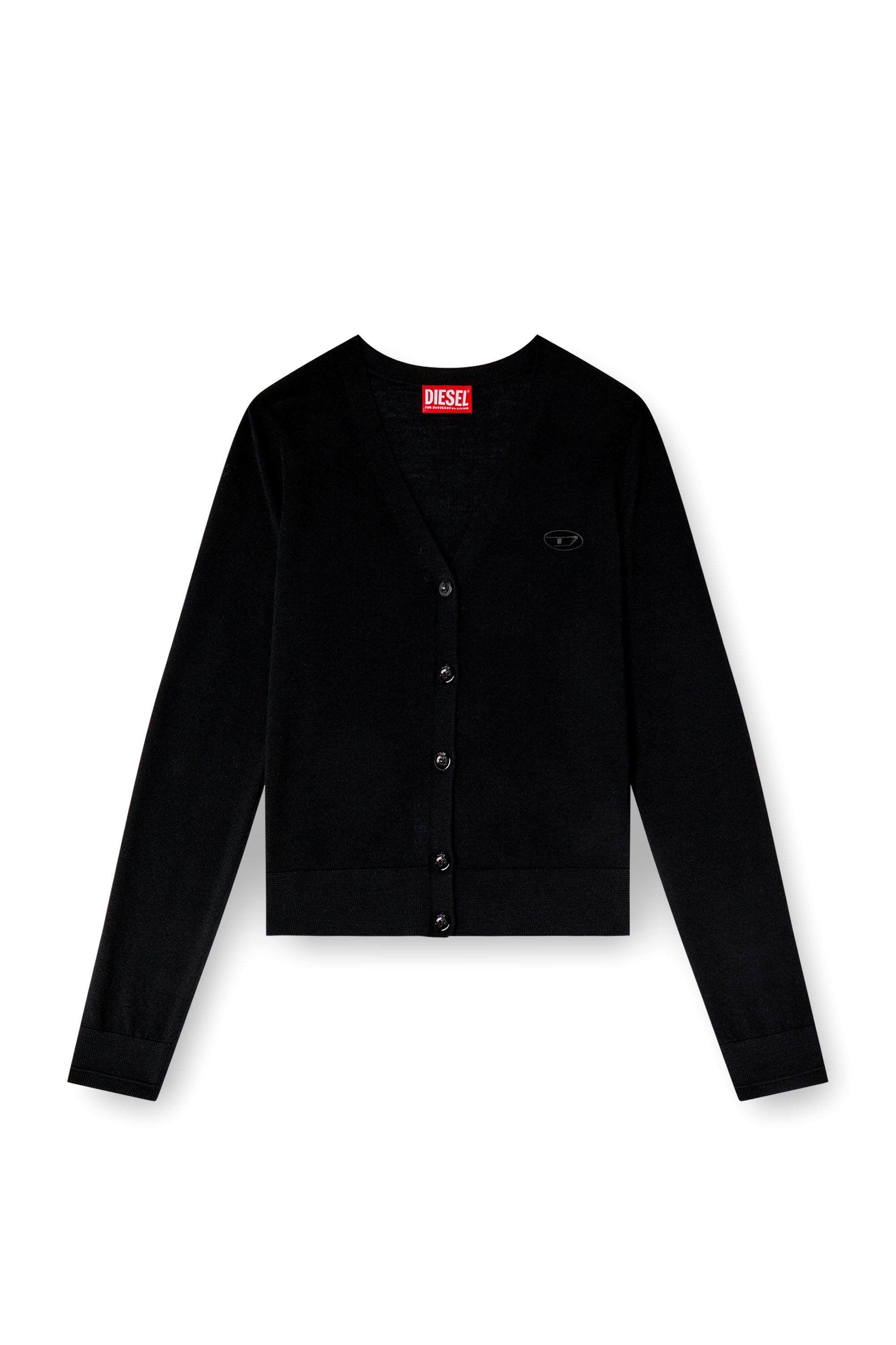 Women's Wool cardigan with cut-out logo | Black | Diesel