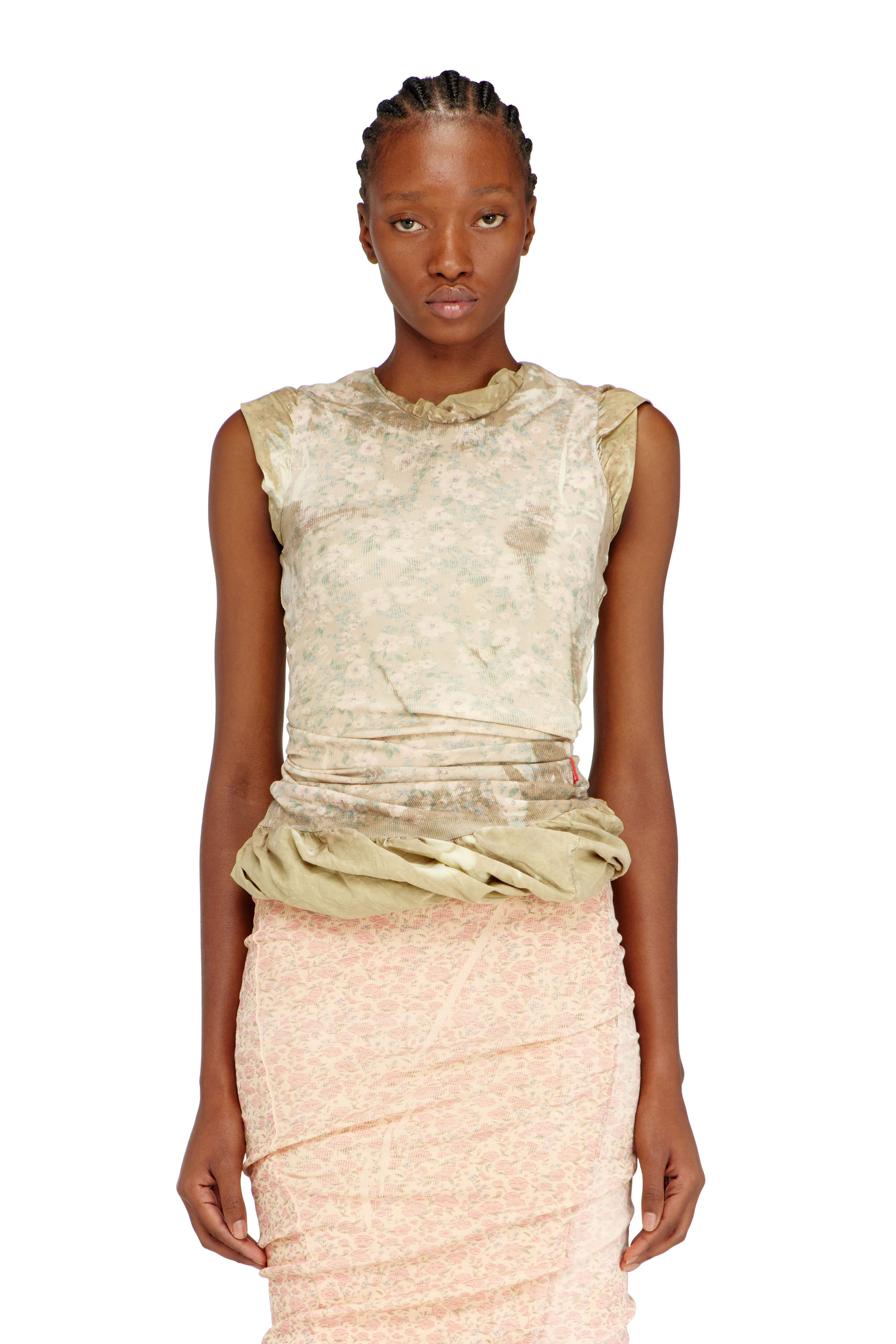 【Éclat】DANIEL VOLUME FRILL TOPS Women's Layered top with bleached effect | Green | Diesel