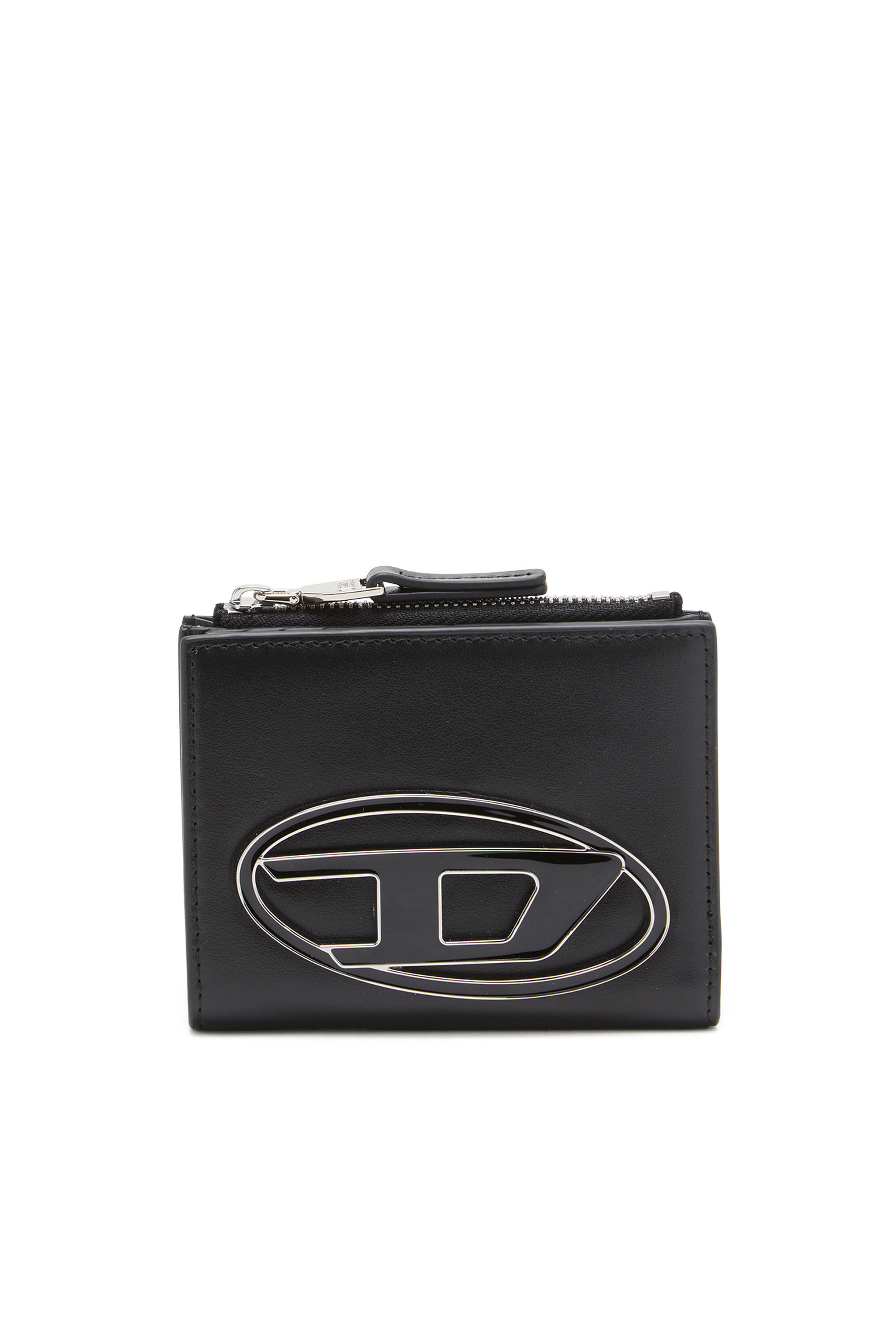 Women's Small leather wallet with logo plaque | Black | Diesel