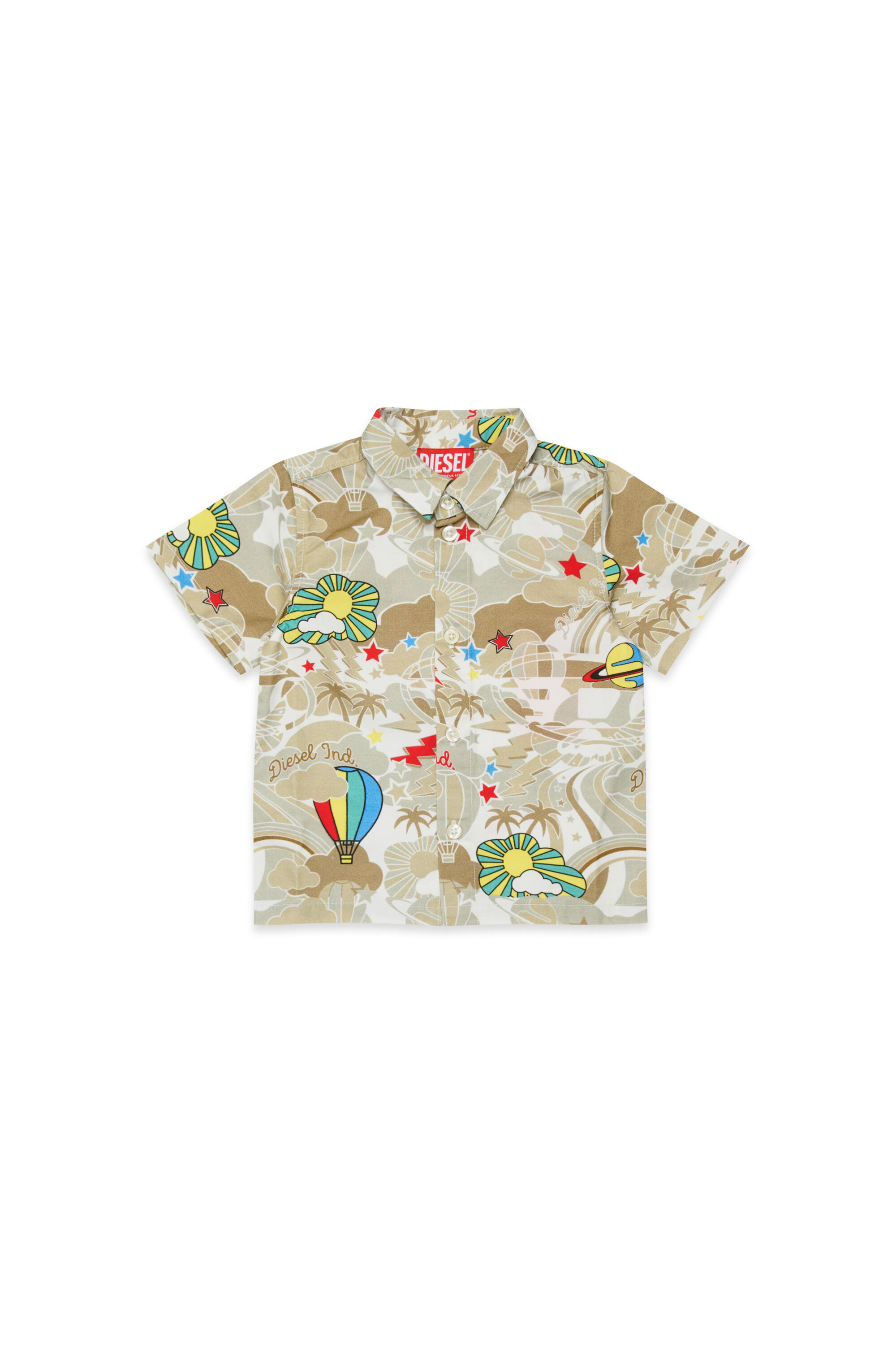 Diesel - CILYB, Man's Short-sleeve shirt with all-over print in Light Brown - 1