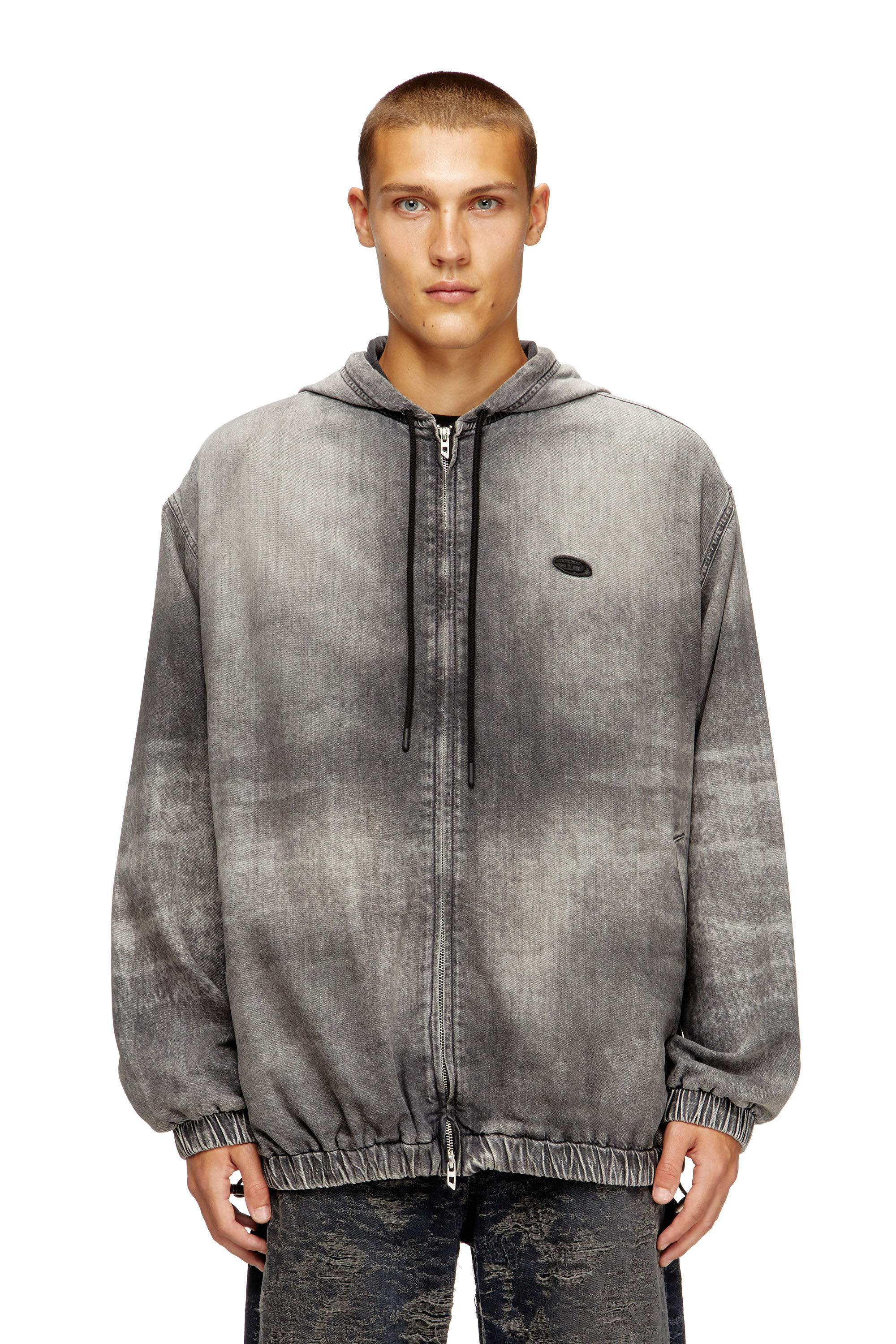 Women's Hooded jacket in marbled coated denim | Black | Diesel