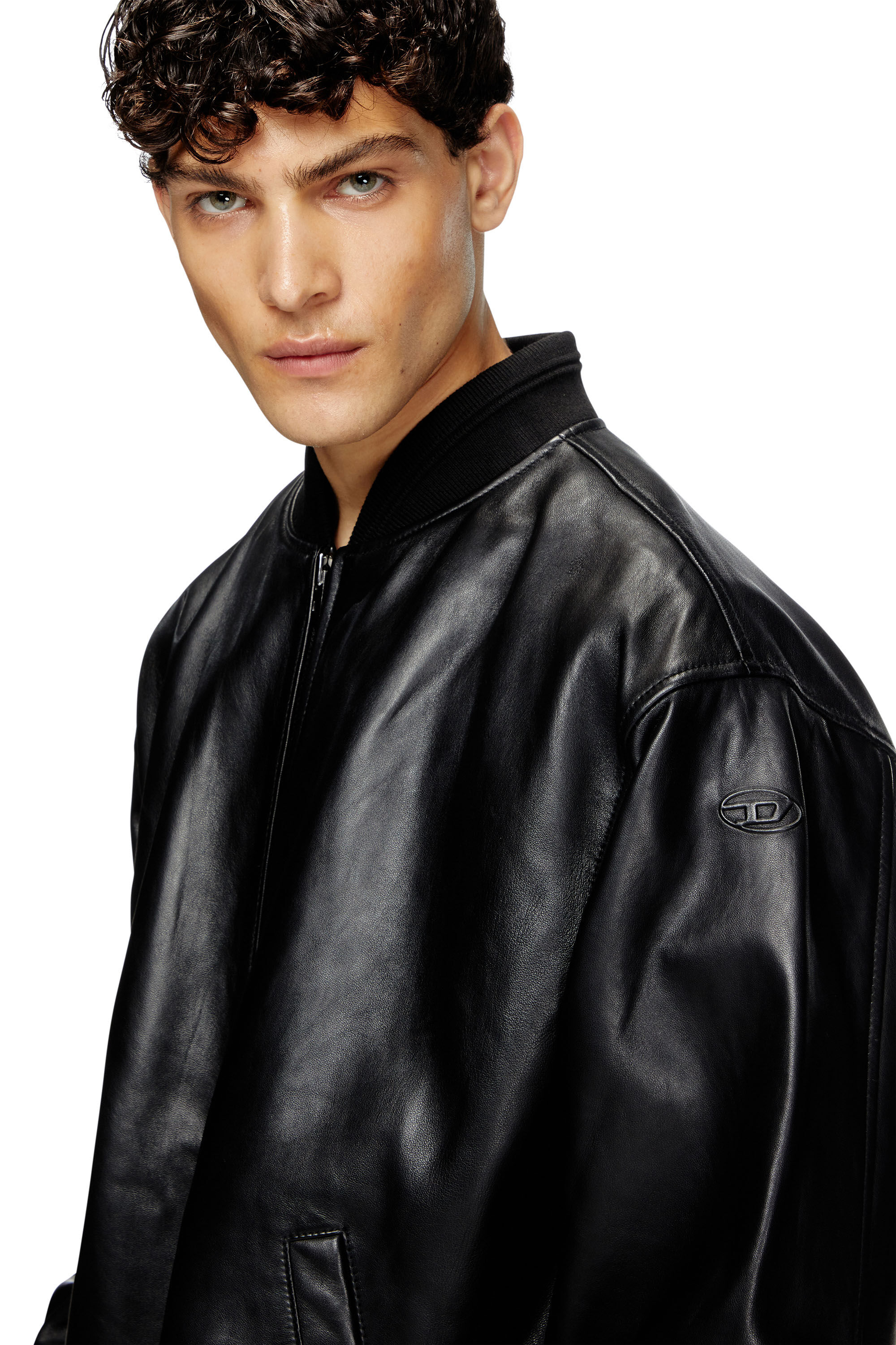 Men's Waxed-leather bomber jacket | Black | Diesel