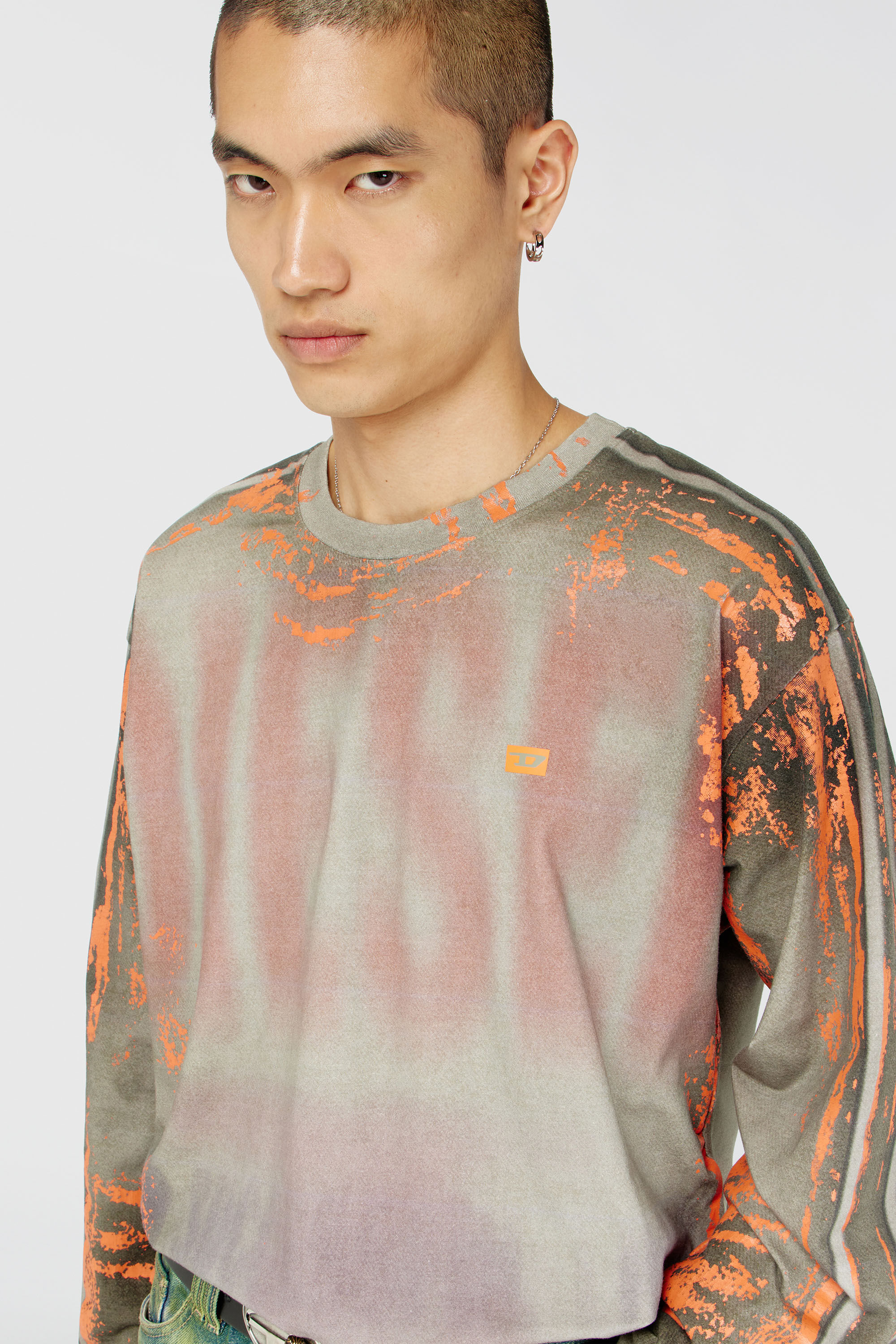 Men's Long-sleeve T-shirt in cracked jersey | Multicolor | Diesel HU