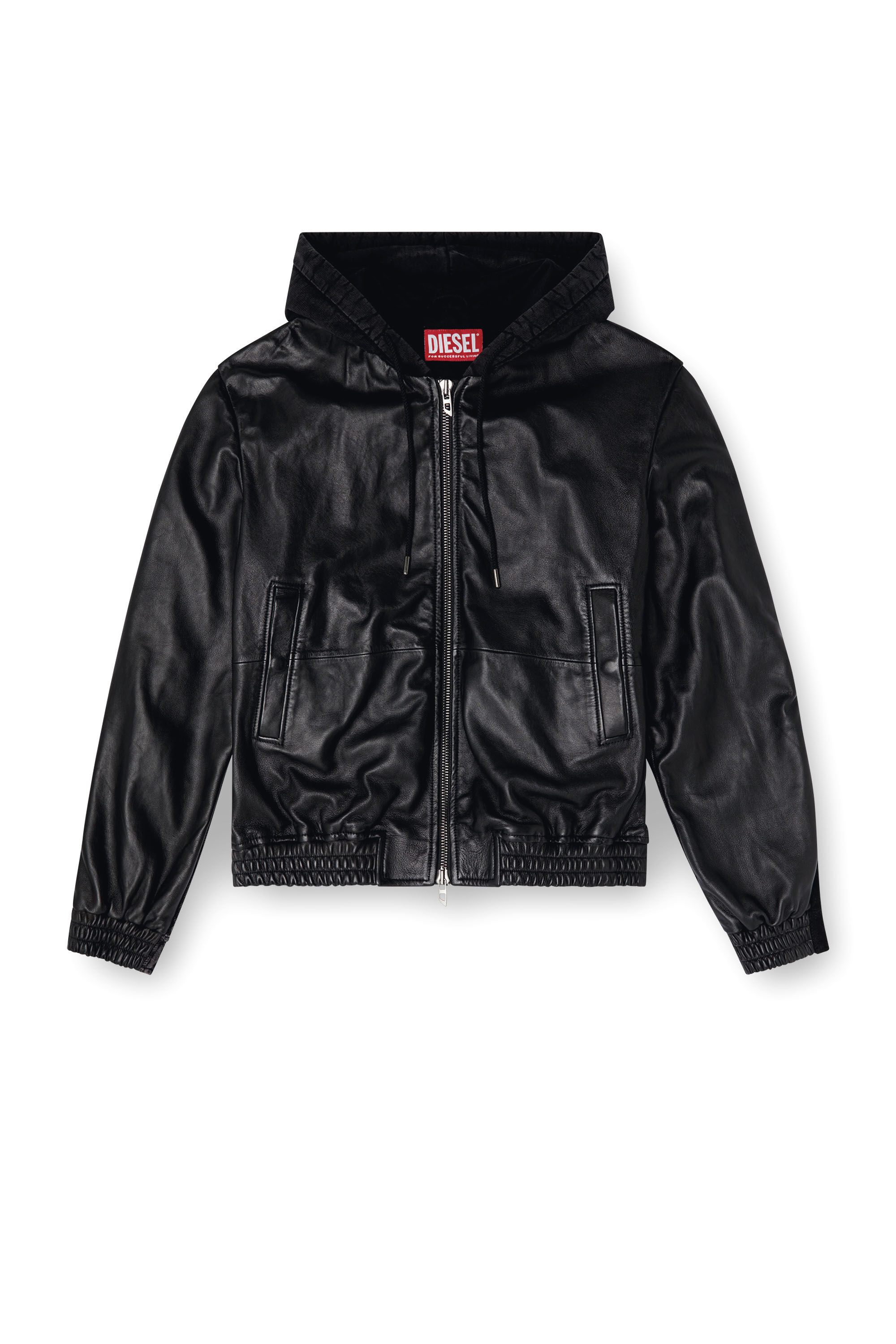 Men's Hooded jacket in leather, cotton and denim | Black | Diesel HU