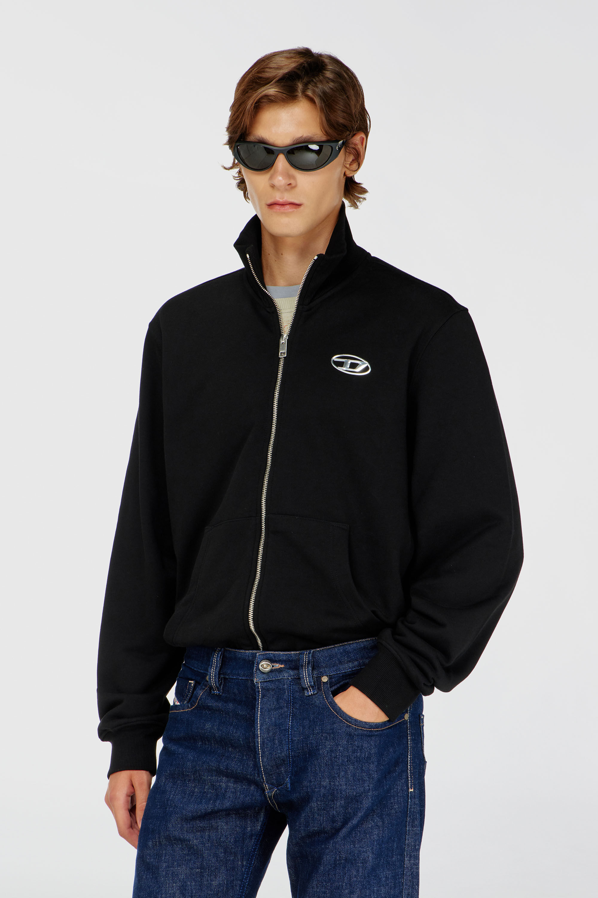 Men's Zip-up sweatshirt with metallic logo | Black | Diesel HU