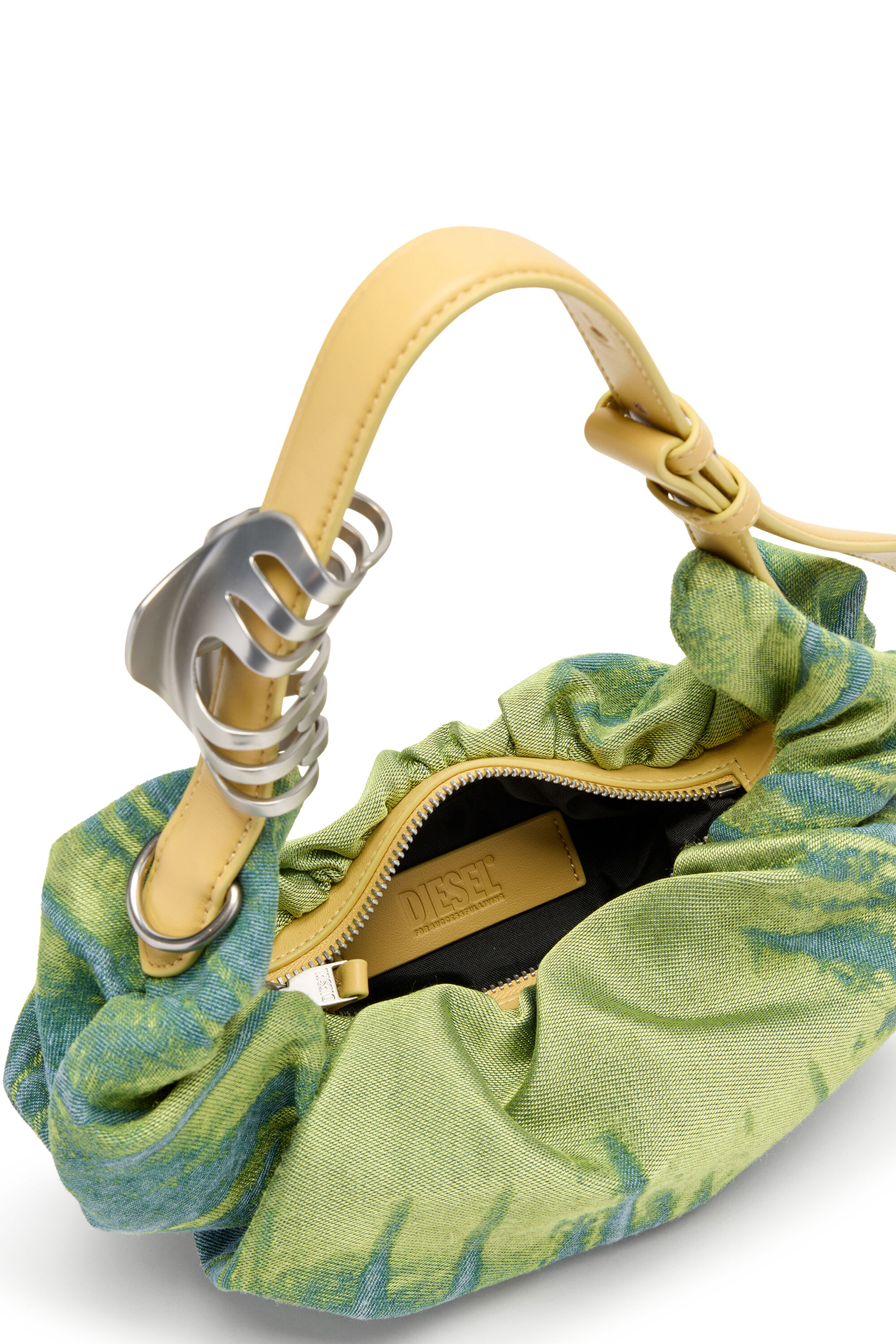 Women's Grab-D-Small scrunched hobo bag in satin denim | Green