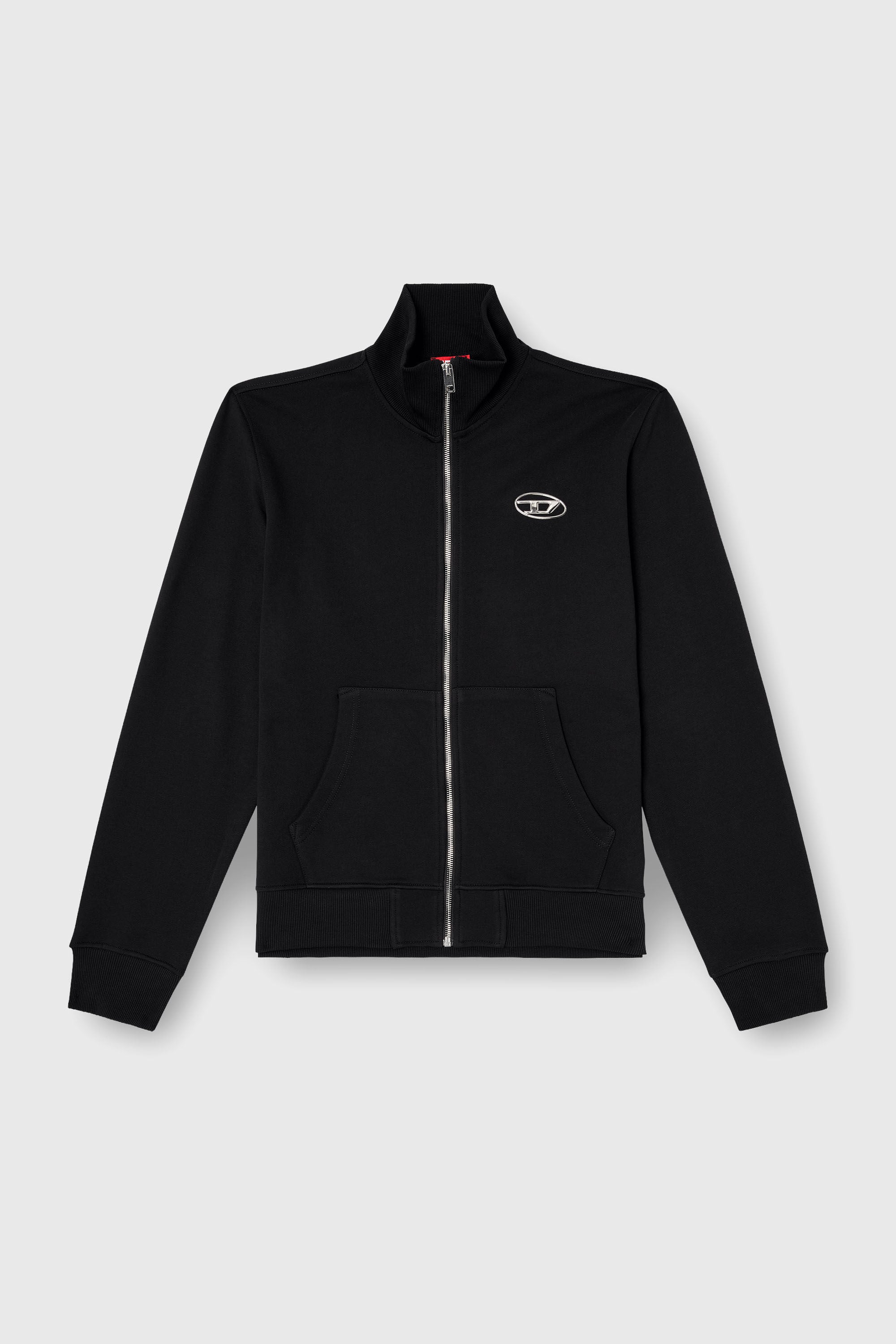 Men's Zip-up sweatshirt with metallic logo | Black | Diesel HU