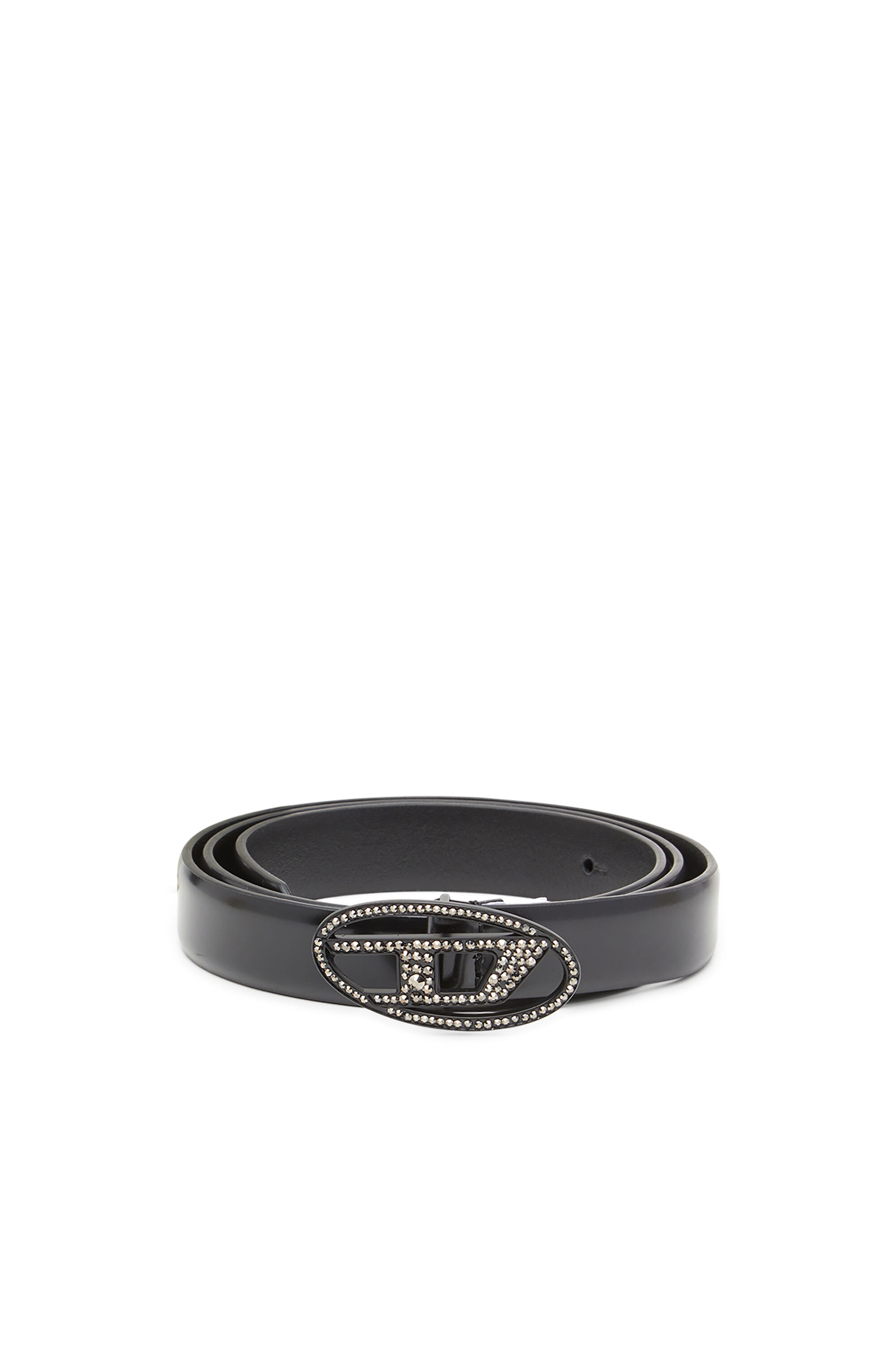 【DIESEL】Belt B-1dr Strass 20 Women's 1.9cm slim leather belt with crystal buckle | Black