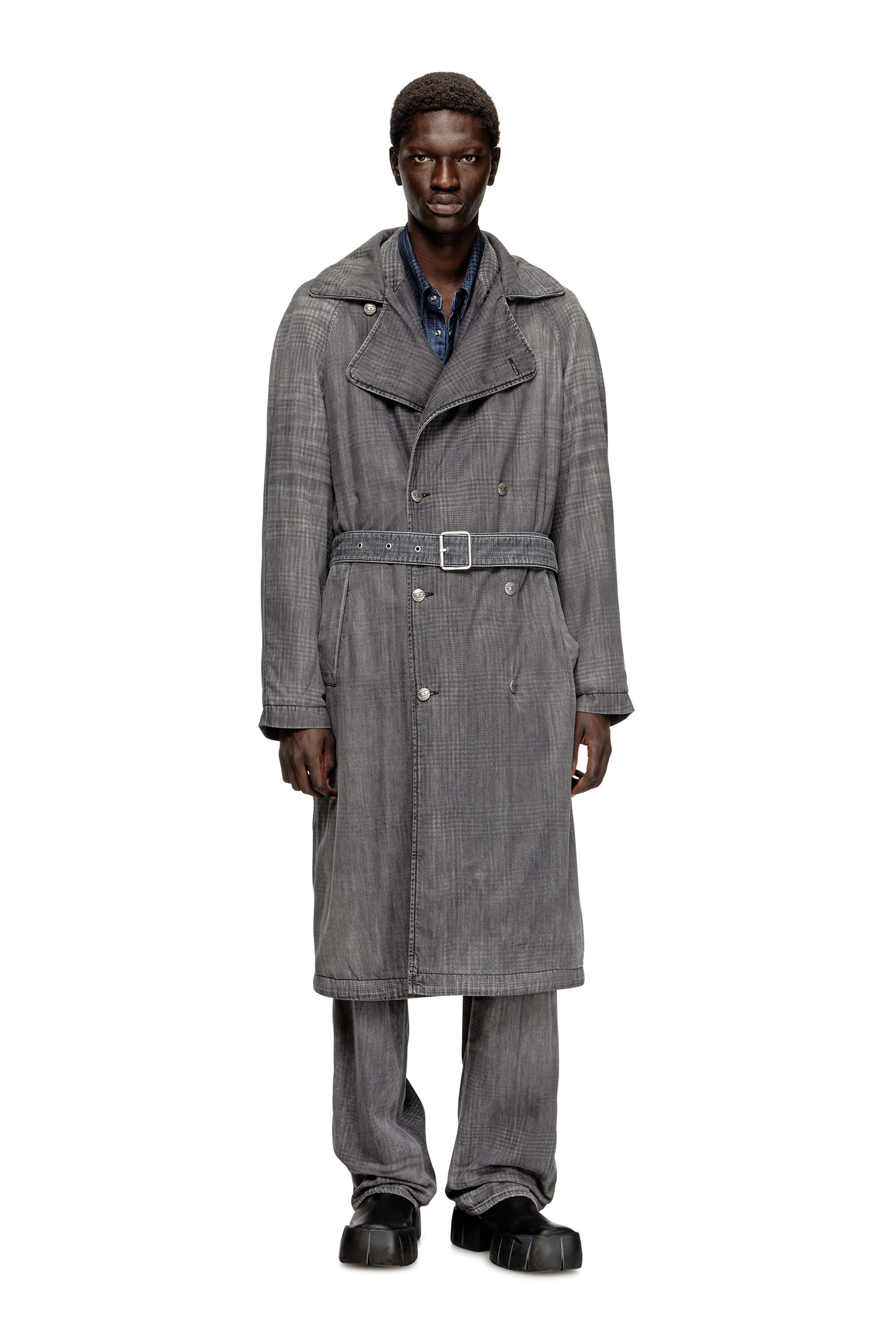 Women's Trench coat in patterned denim | Grey | Diesel {{Country}}