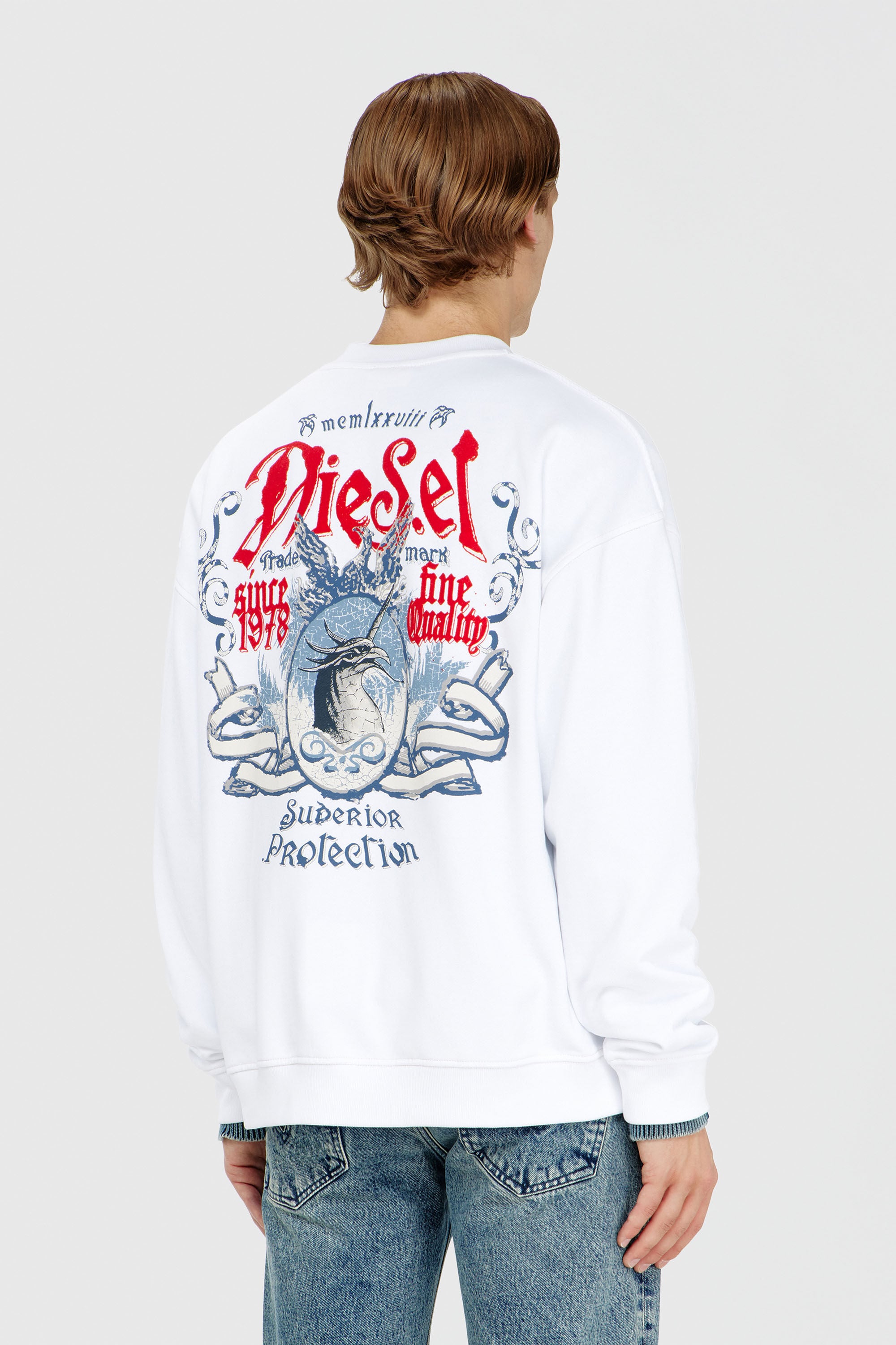 Diesel - S-BOXT-AA2, Man's Cotton sweatshirt with flocked graphics in White - 4