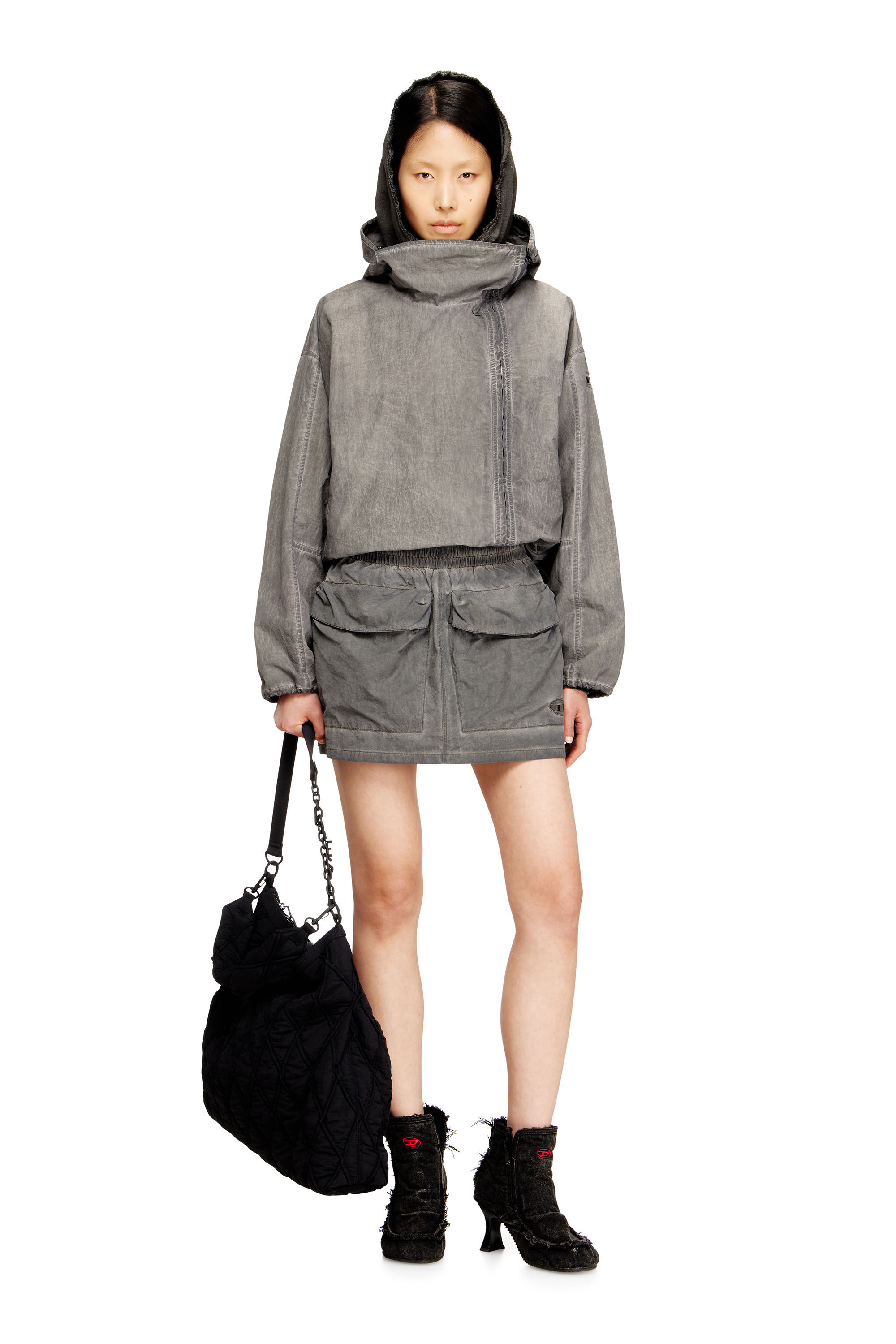Women's Hooded windbreaker in treated Taslan | Grey | Diesel