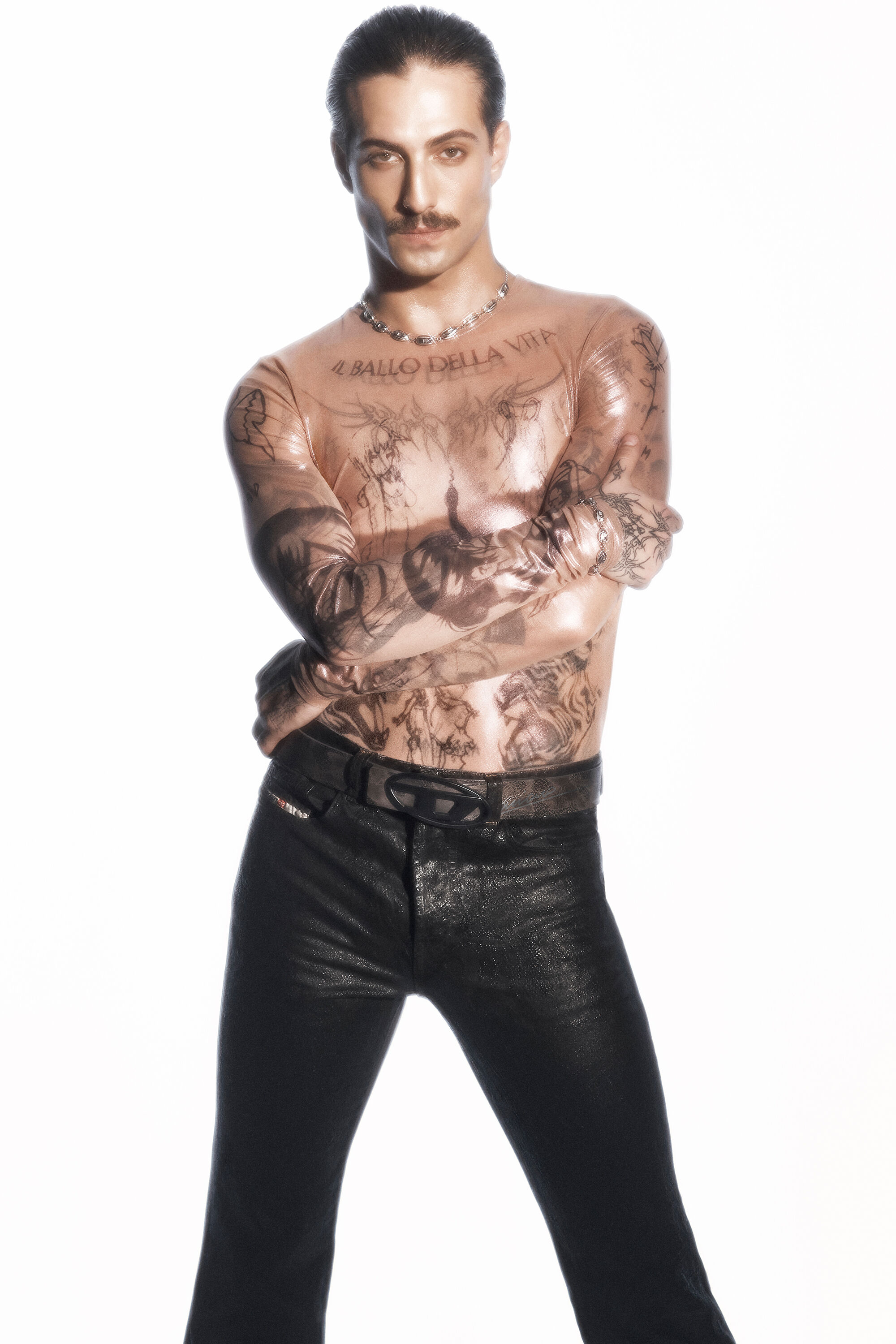全国送料無料ギフト Tattoo Women's top Diesel | Pink | tulle stretch coated in トップス