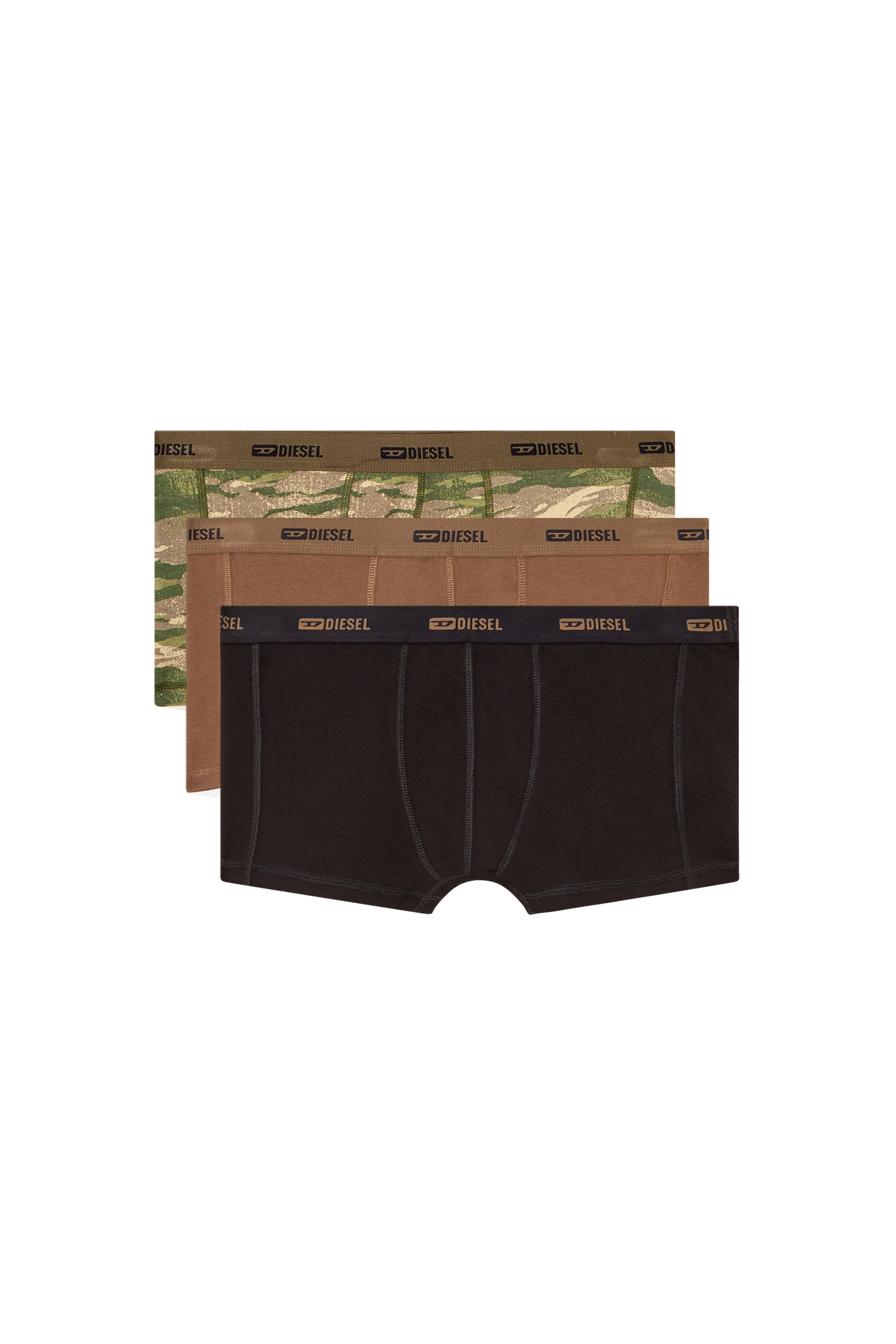 Diesel - DAMIEN-UTLT-3PACK, Man's 3-pack of boxer briefs plain and camo in Brown/Green - 2