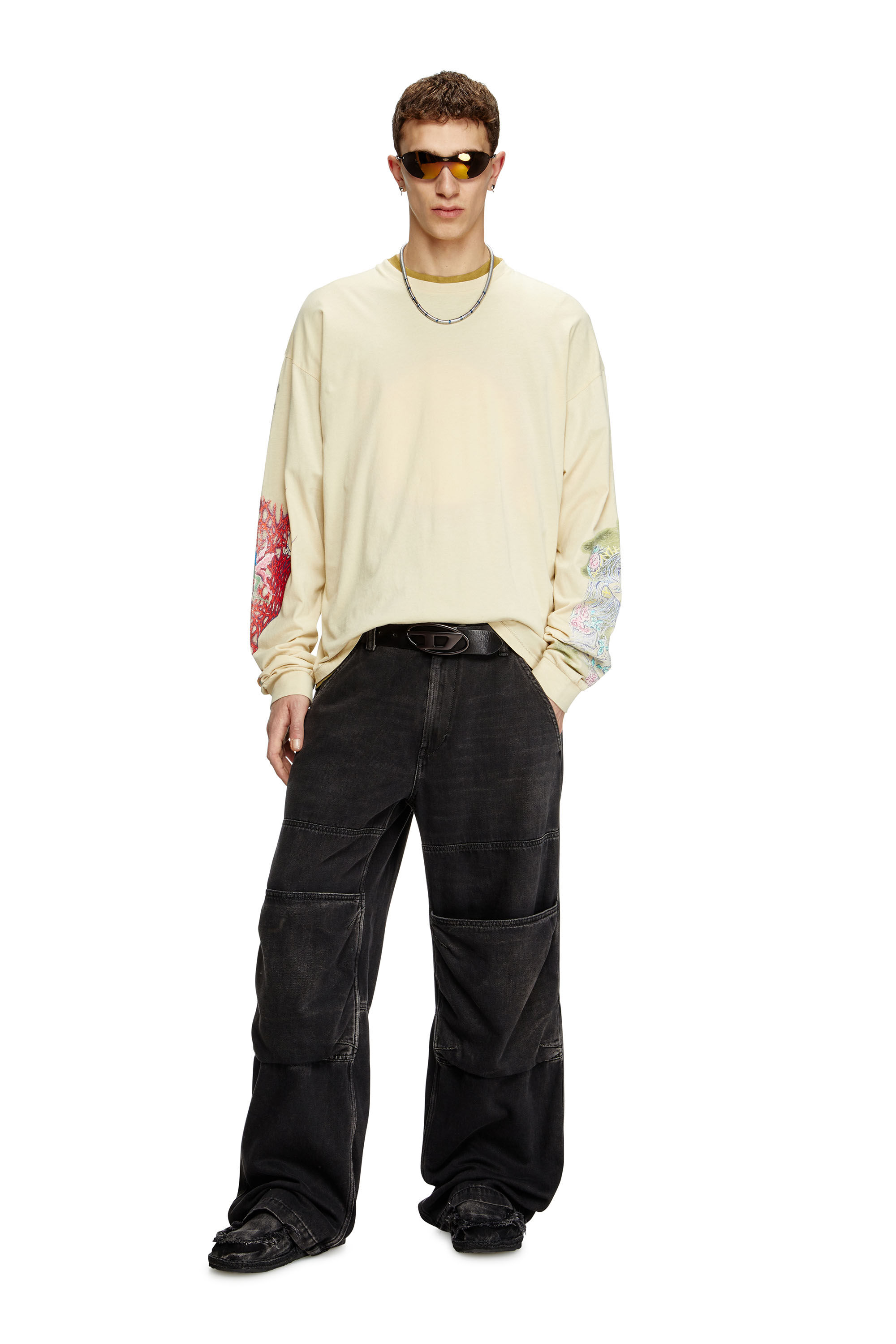 Men's Long-sleeve T-shirt with printed graphics | Beige | Diesel Men's Long-sleeve T-shirt with printed graphics | Beige | Diesel
