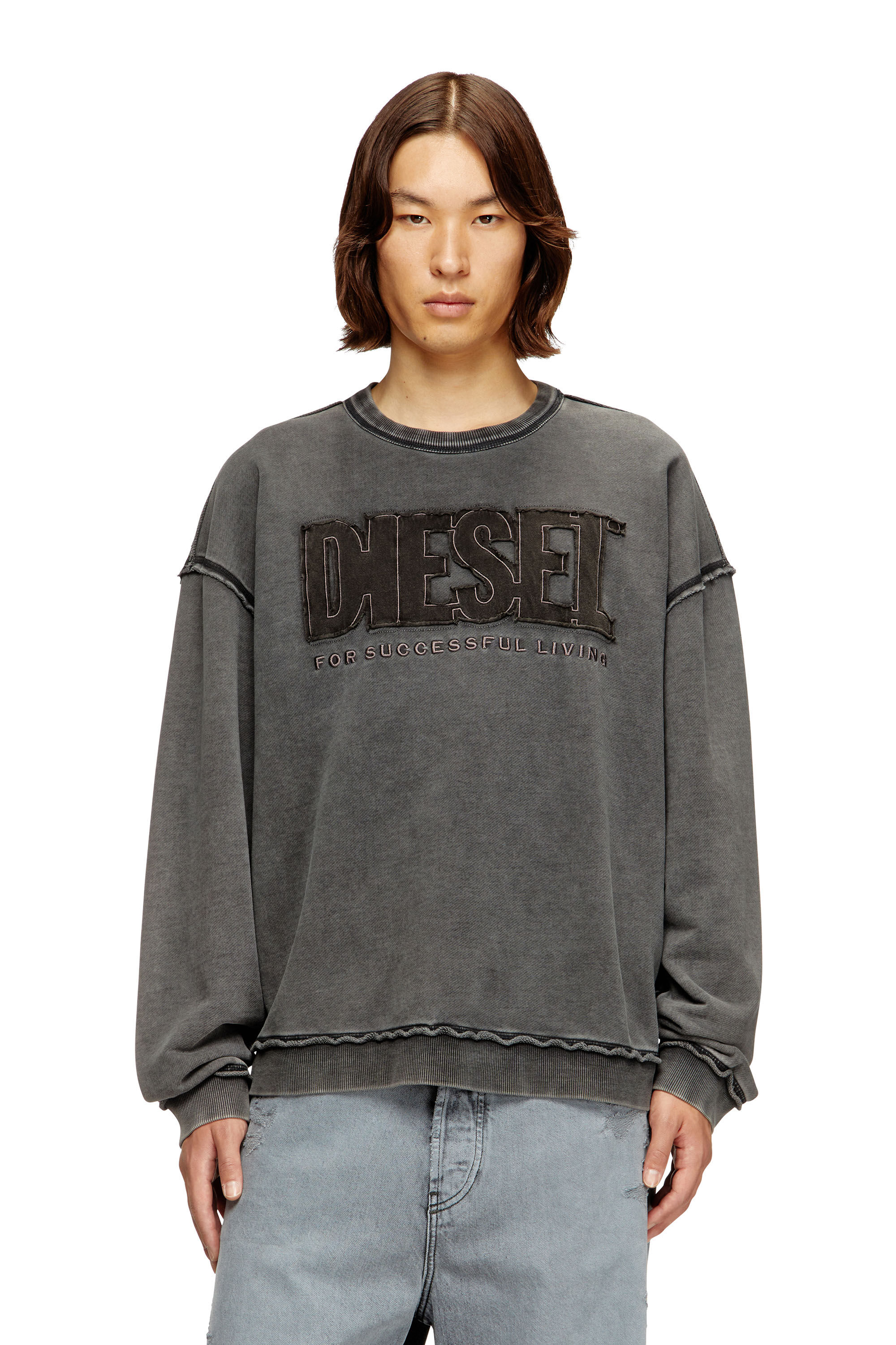 DIESEL ウィメンズ プルオーバースウェット　s Men's Cotton sweatshirt with appliqué logo | Grey | Diesel