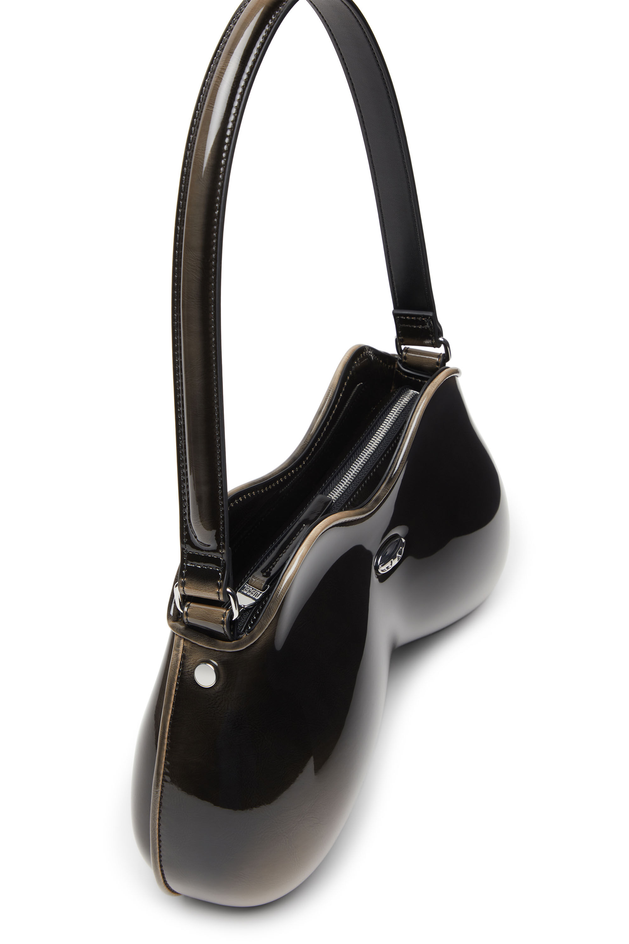 Diesel - DOUBLE-D SHOULDER, Woman's Double-D-Rigid shoulder bag in dégradé glossy PU in Black/Bronze - 2