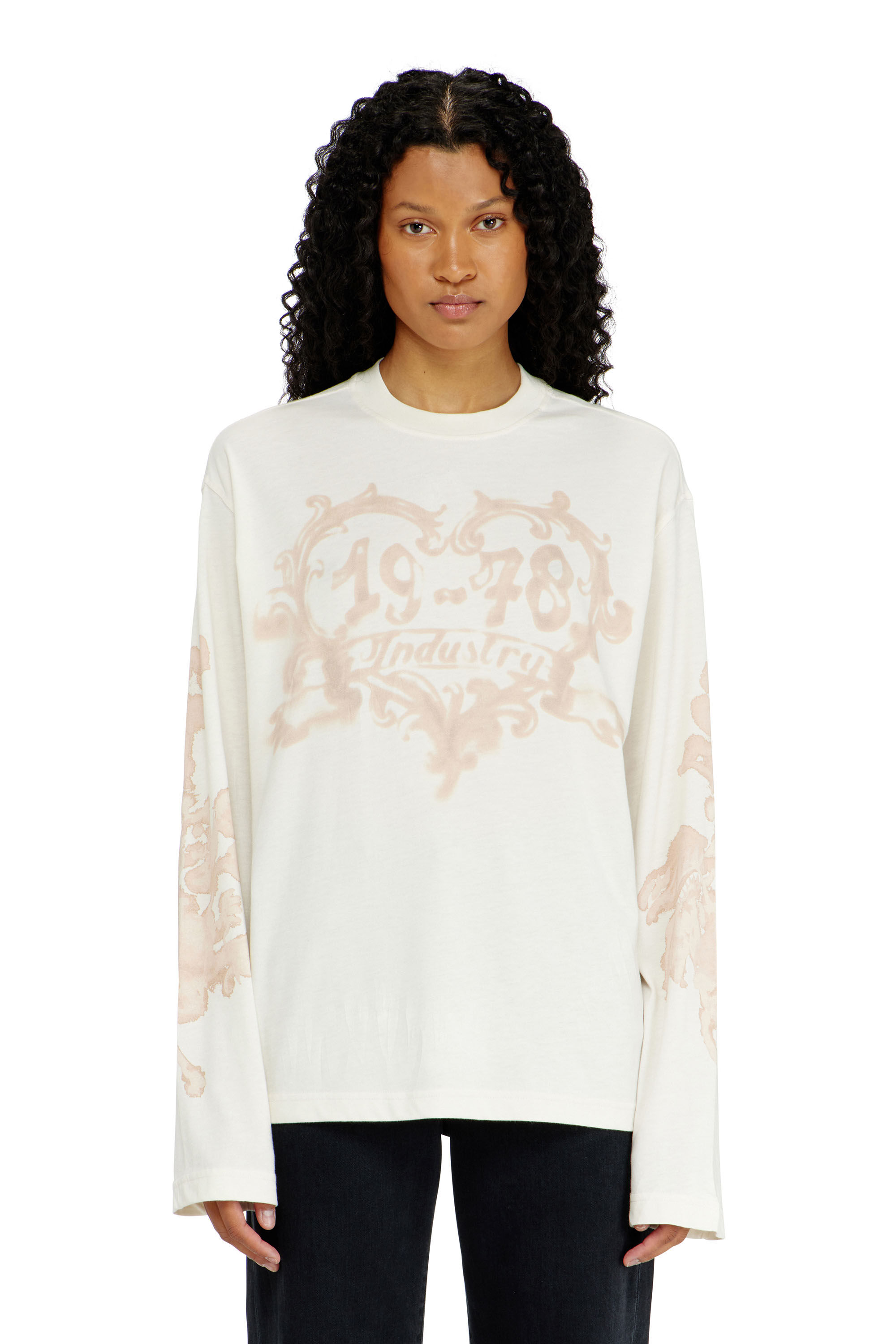 Diesel - T-HILARY-LS-AA1, Woman's Cotton long-sleeve T-shirt with graphic print in White - 3