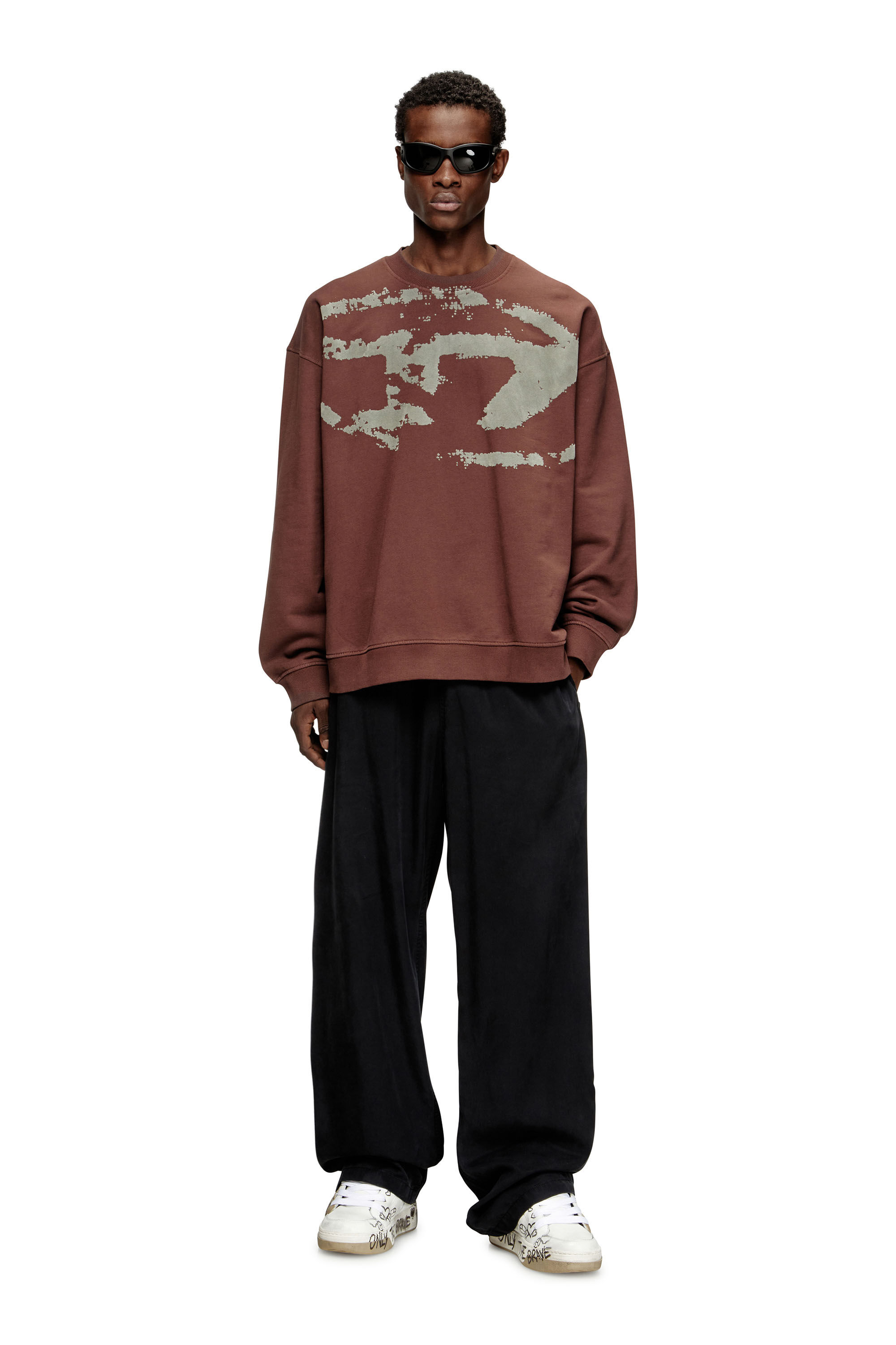 Diesel - S-BOXT-N5, Man's Cotton sweatshirt with flocked Oval D in Brown - 1