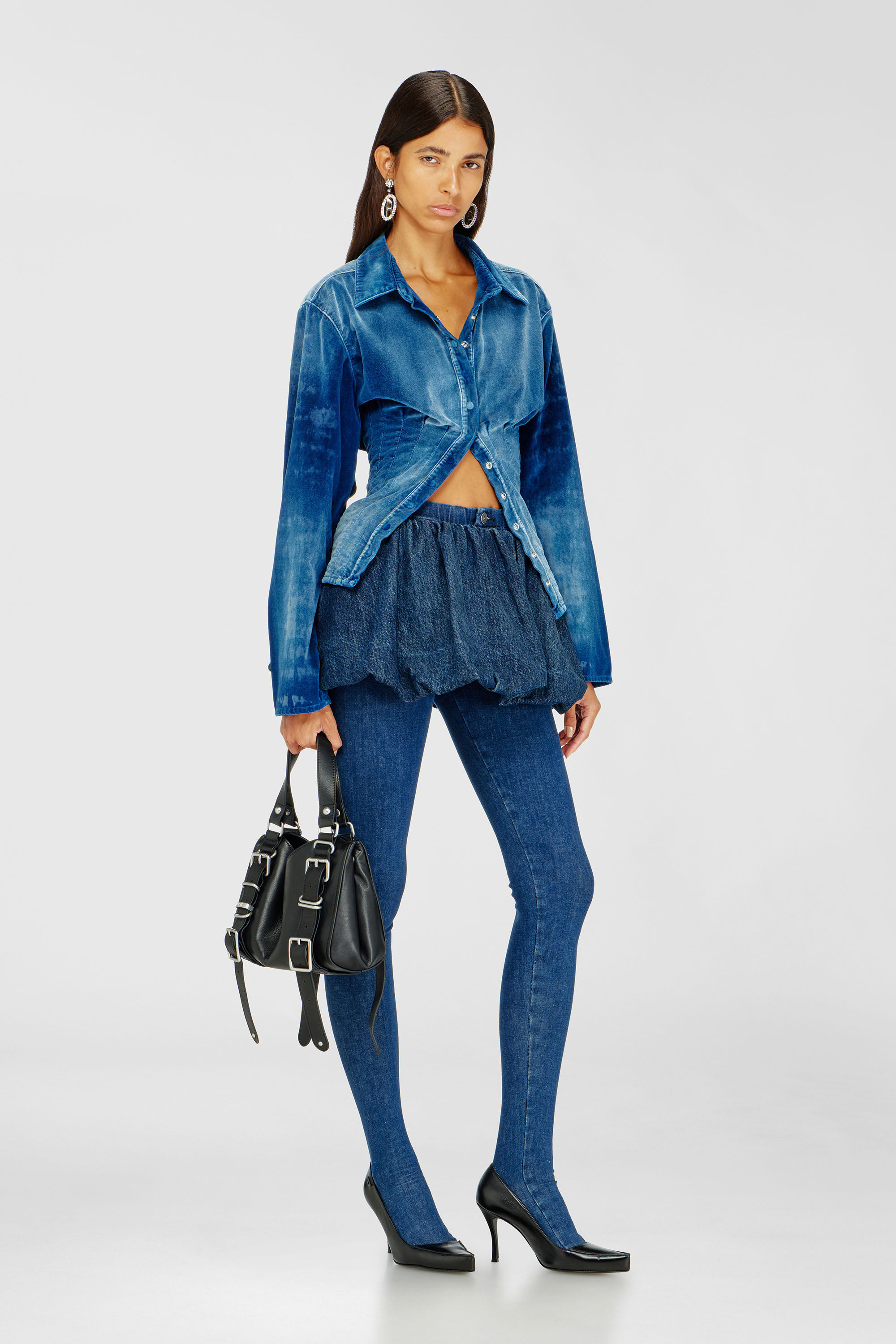 Diesel - DE-MUJ-FSJ2, Woman's Short bubble skirt in denim in Dark Blue - 1