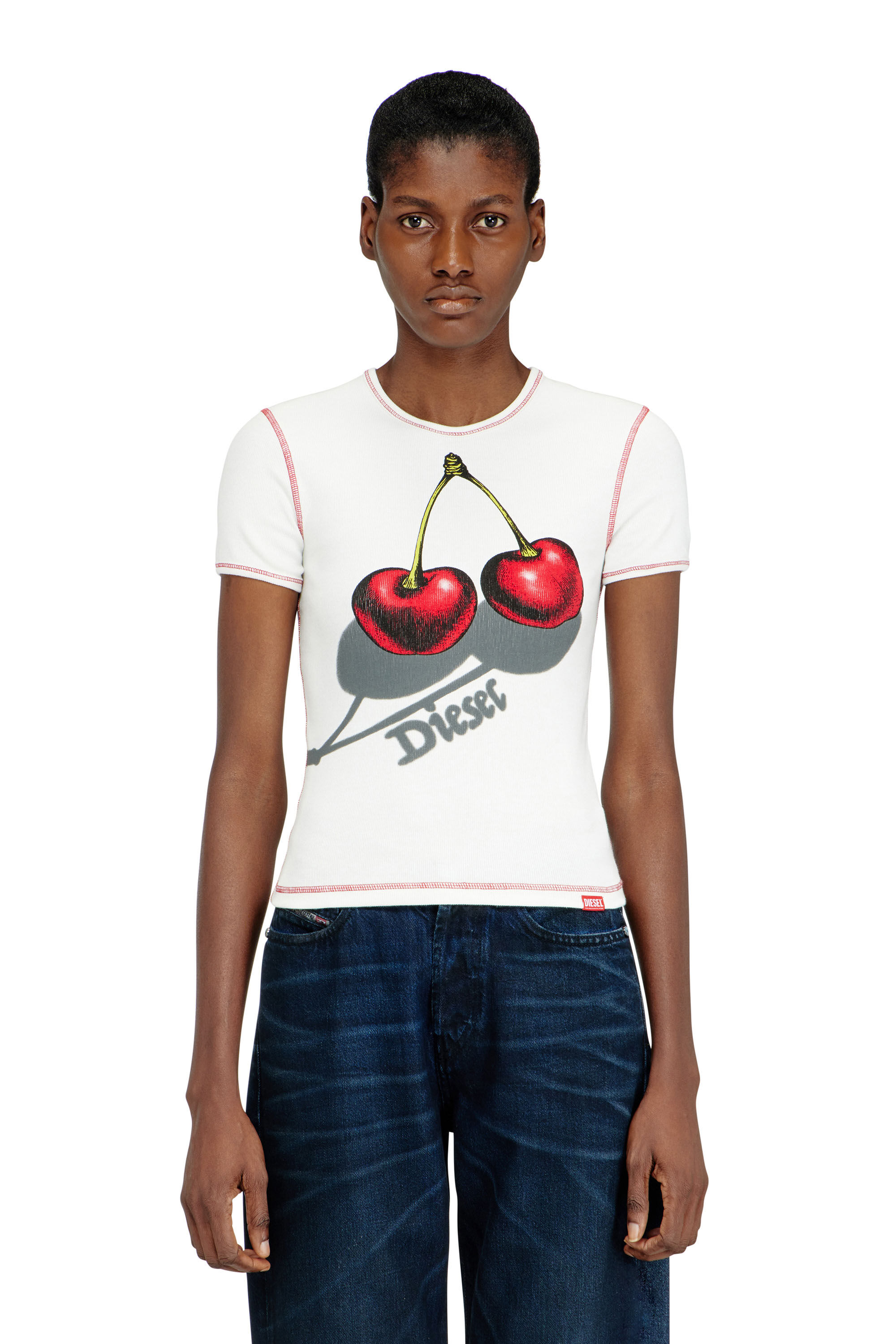 Women's Slim cotton T-shirt with cherry print | White | Diesel