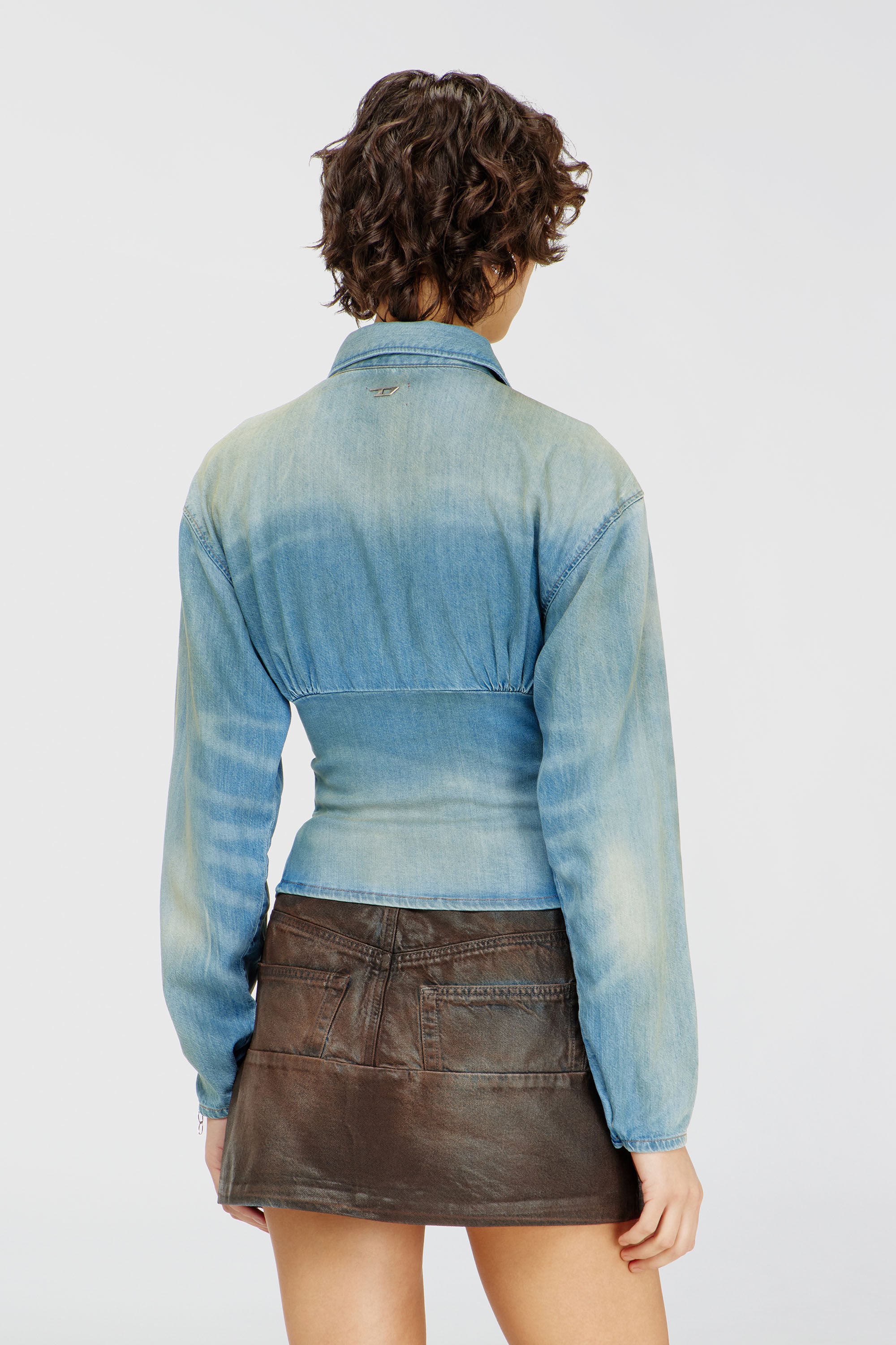 Diesel - DE-VIOLI-S1, Woman's Denim shirt with sectioned design in Light Blue - 4