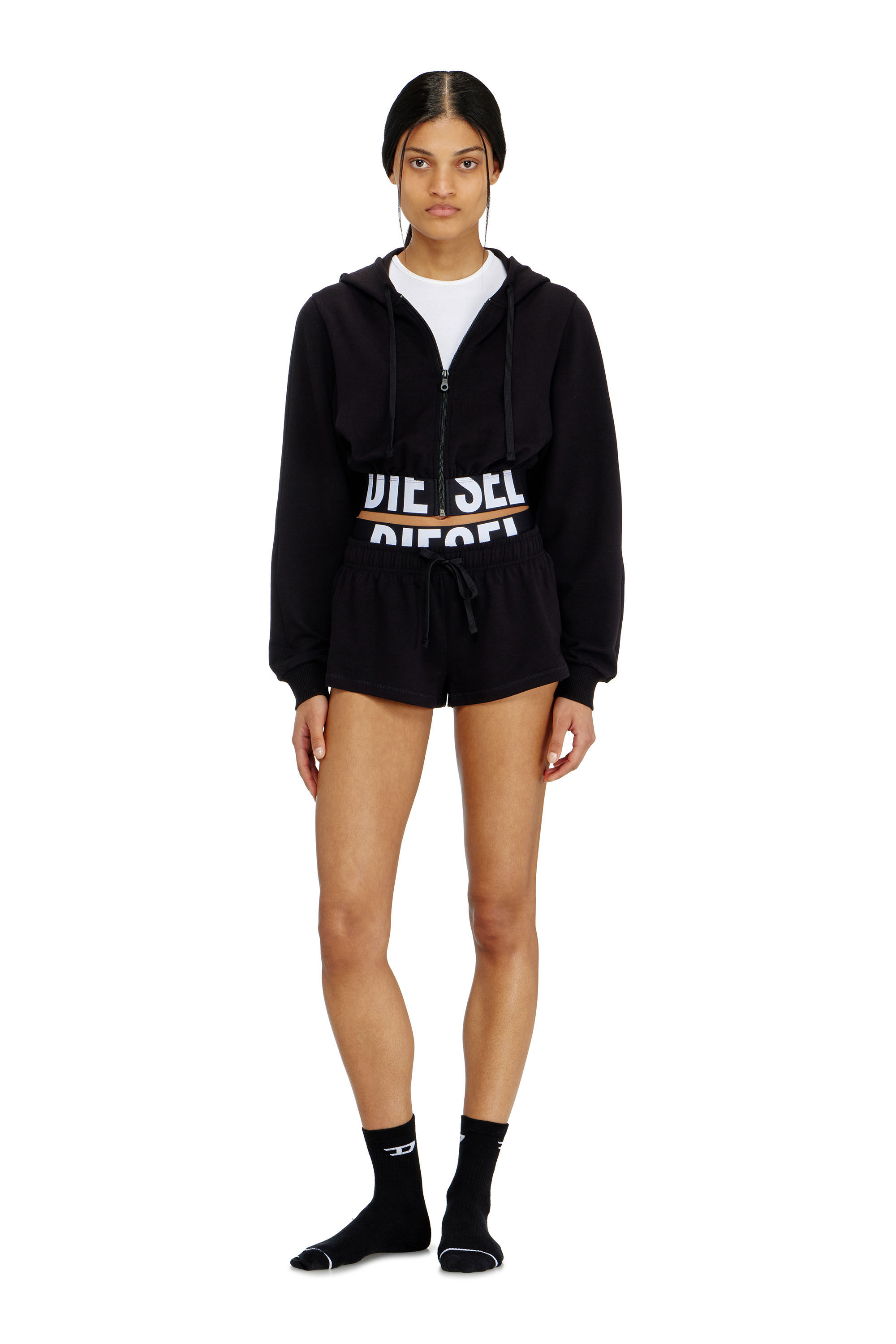 Women's Cropped hoodie with logo band | Black | Diesel