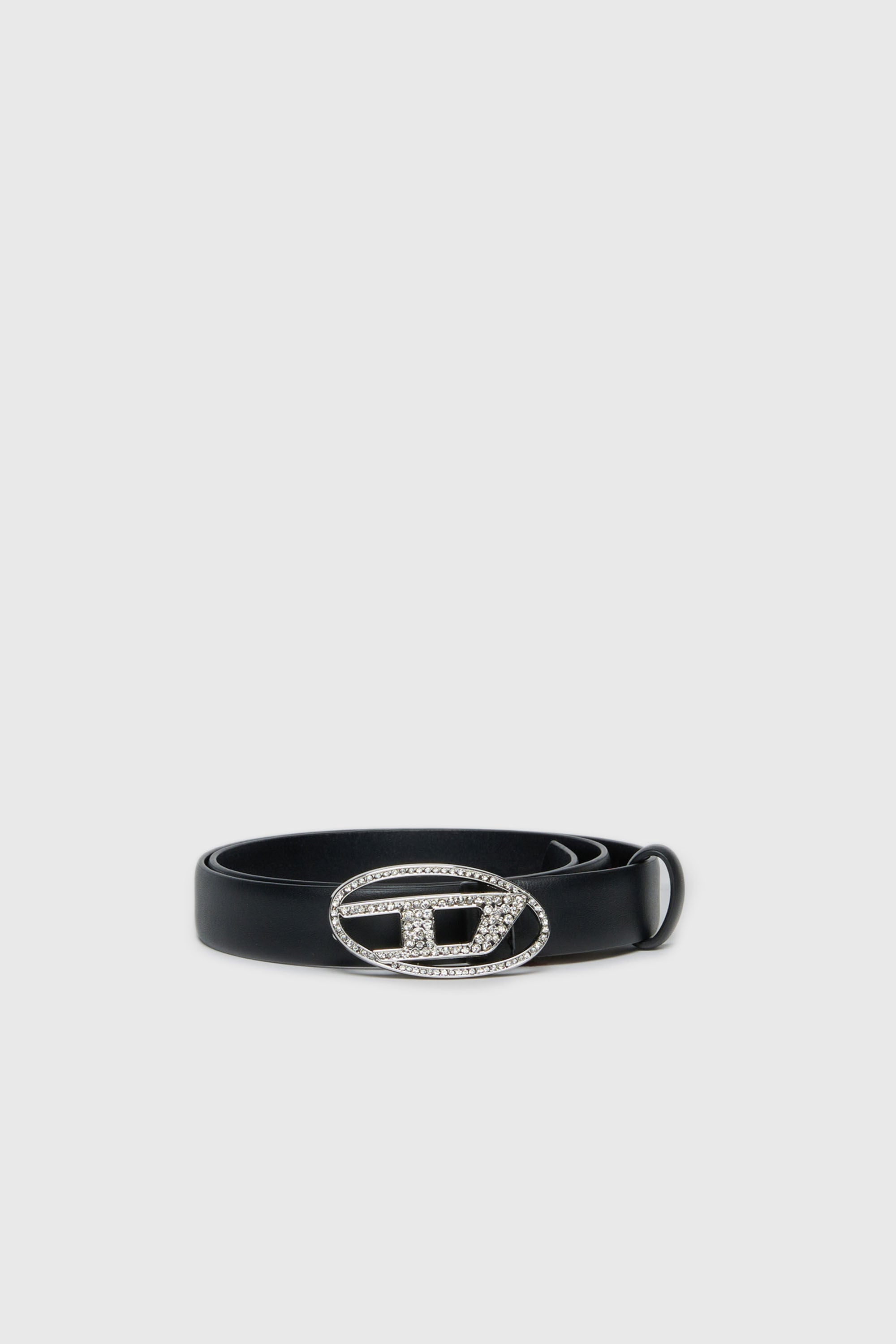 Diesel - B1DRCRYSTAL, Woman's 2cm leather belt with jewel buckle in Black - 1